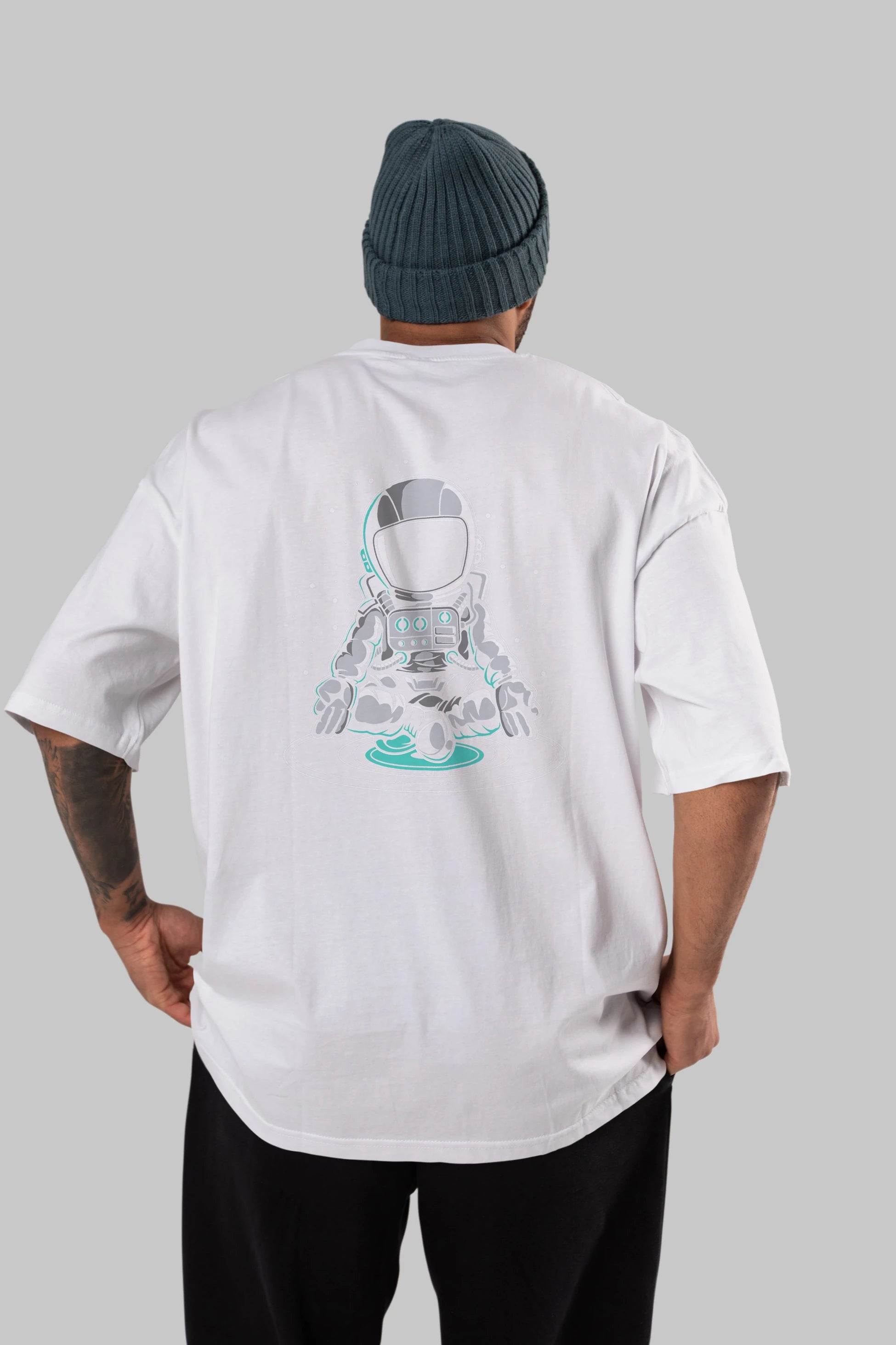 Astronaut Meditation Arka Baskılı Oversize t-shirt Erkek Kadın Unisex