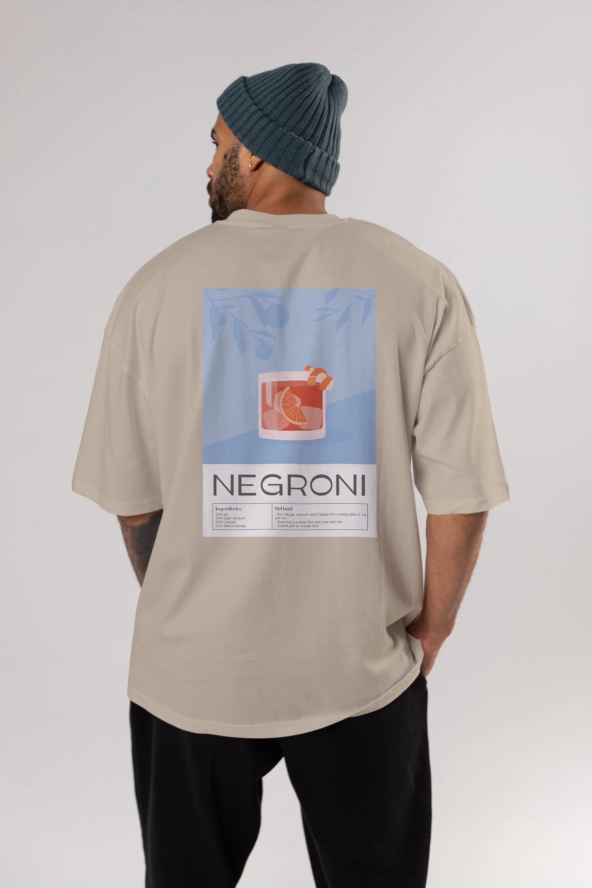 Negroni Arka Baskılı Oversize t-shirt Erkek Kadın Unisex %100 Pamuk Bisiklet Yaka tişort