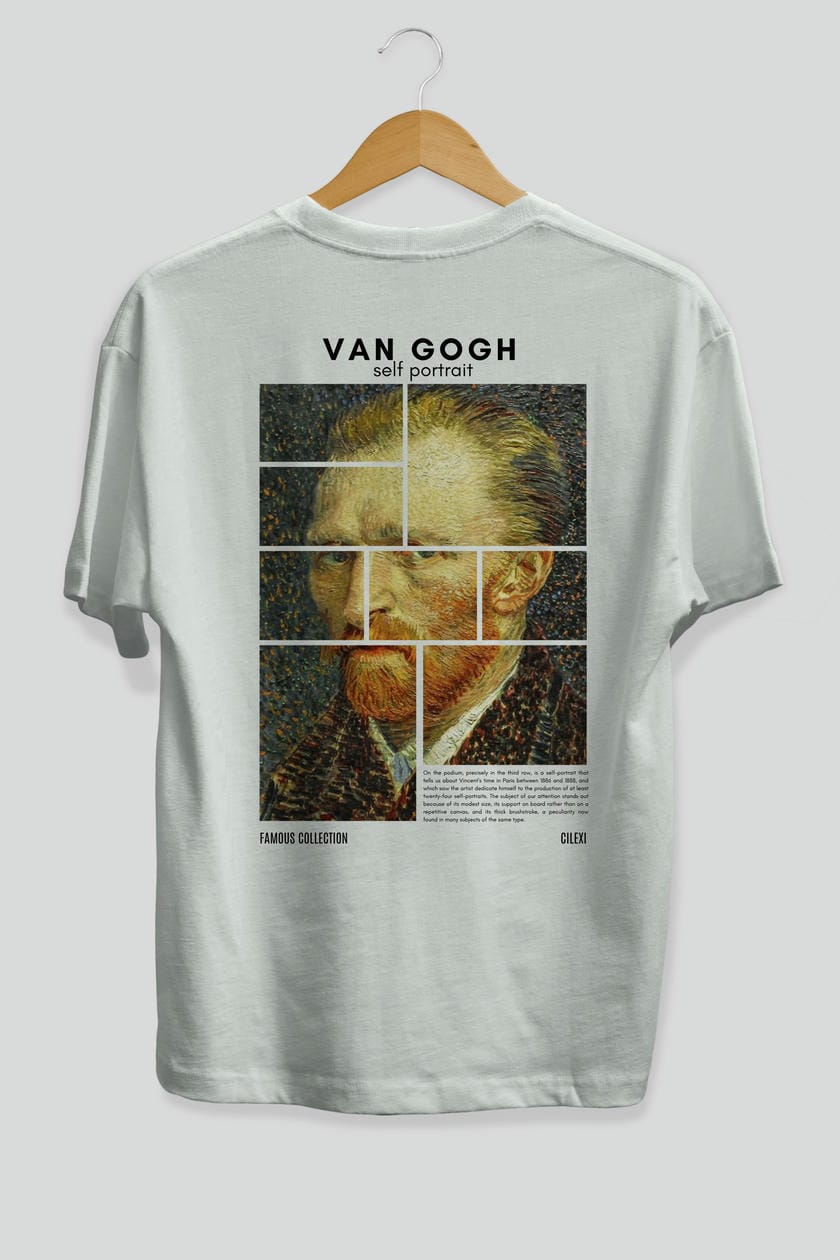 Van Gogh Self Portrait Arka Baskılı Oversize t-shirt Erkek Kadın Bisiklet Yaka Pamuk tişort