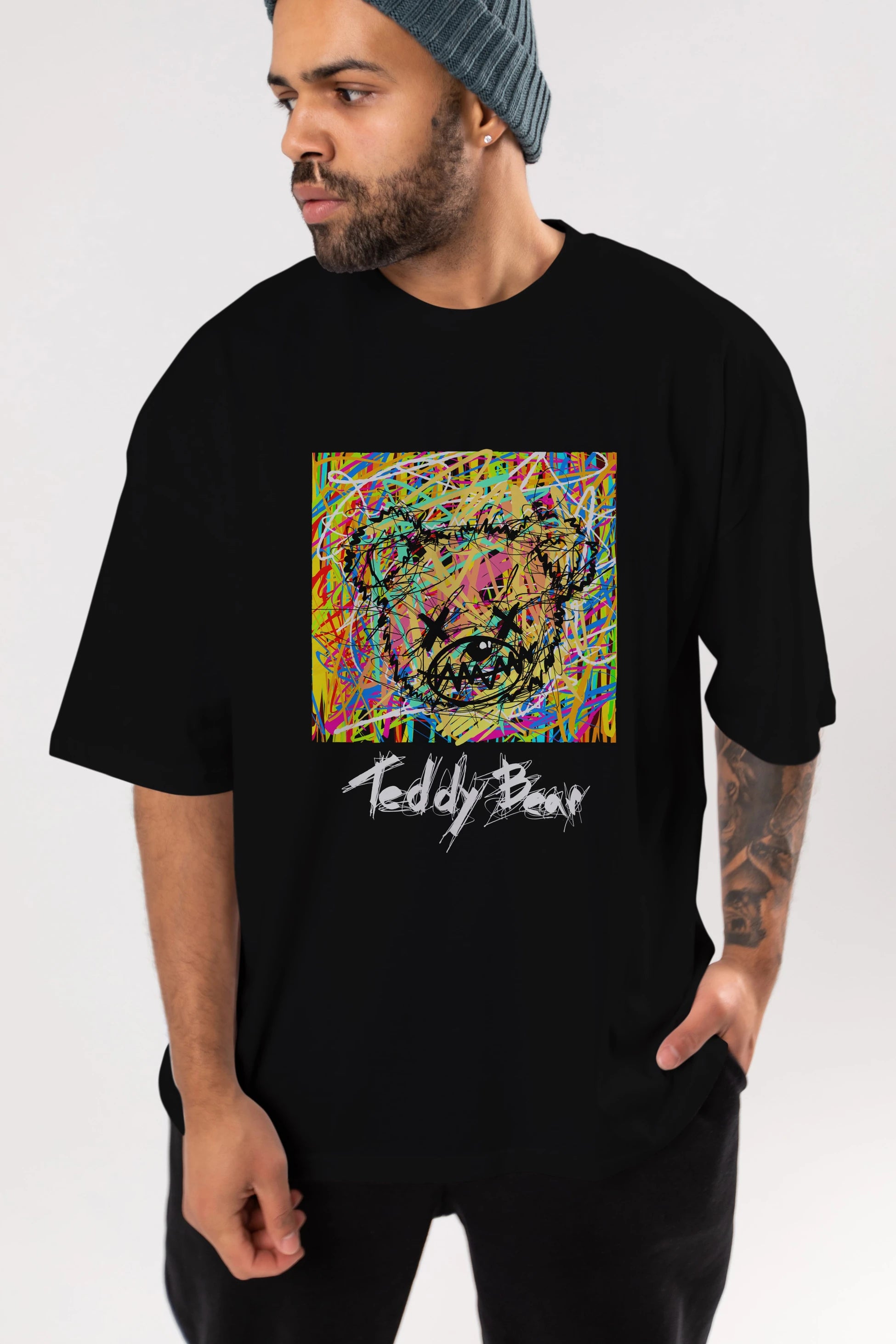 Teddy Bear 3 Ön Baskılı Oversize t-shirt Erkek Kadın Unisex