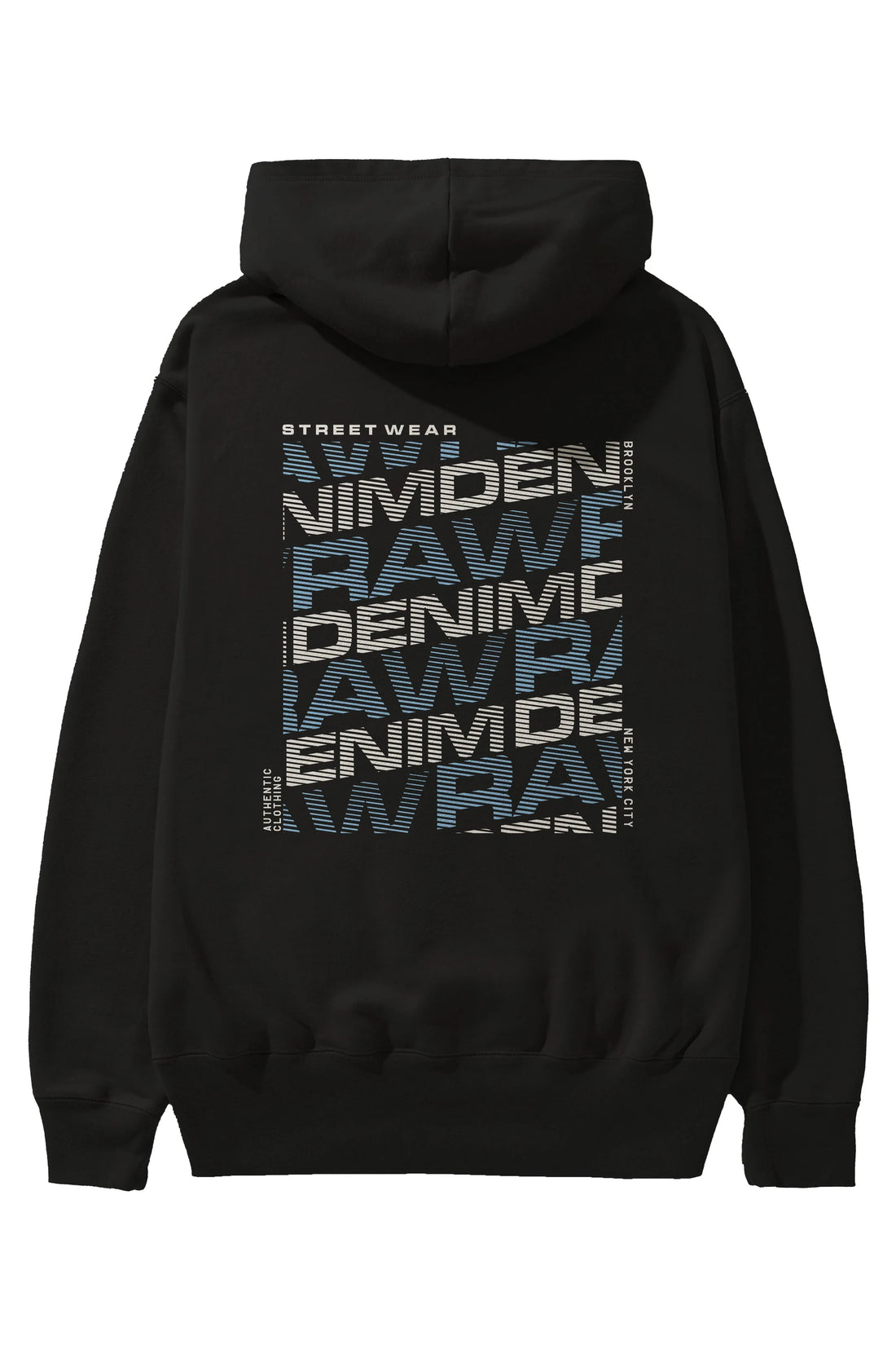 Raw Denim Arka Baskılı Hoodie Oversize Kapüşonlu Sweatshirt Erkek Kadın Unisex