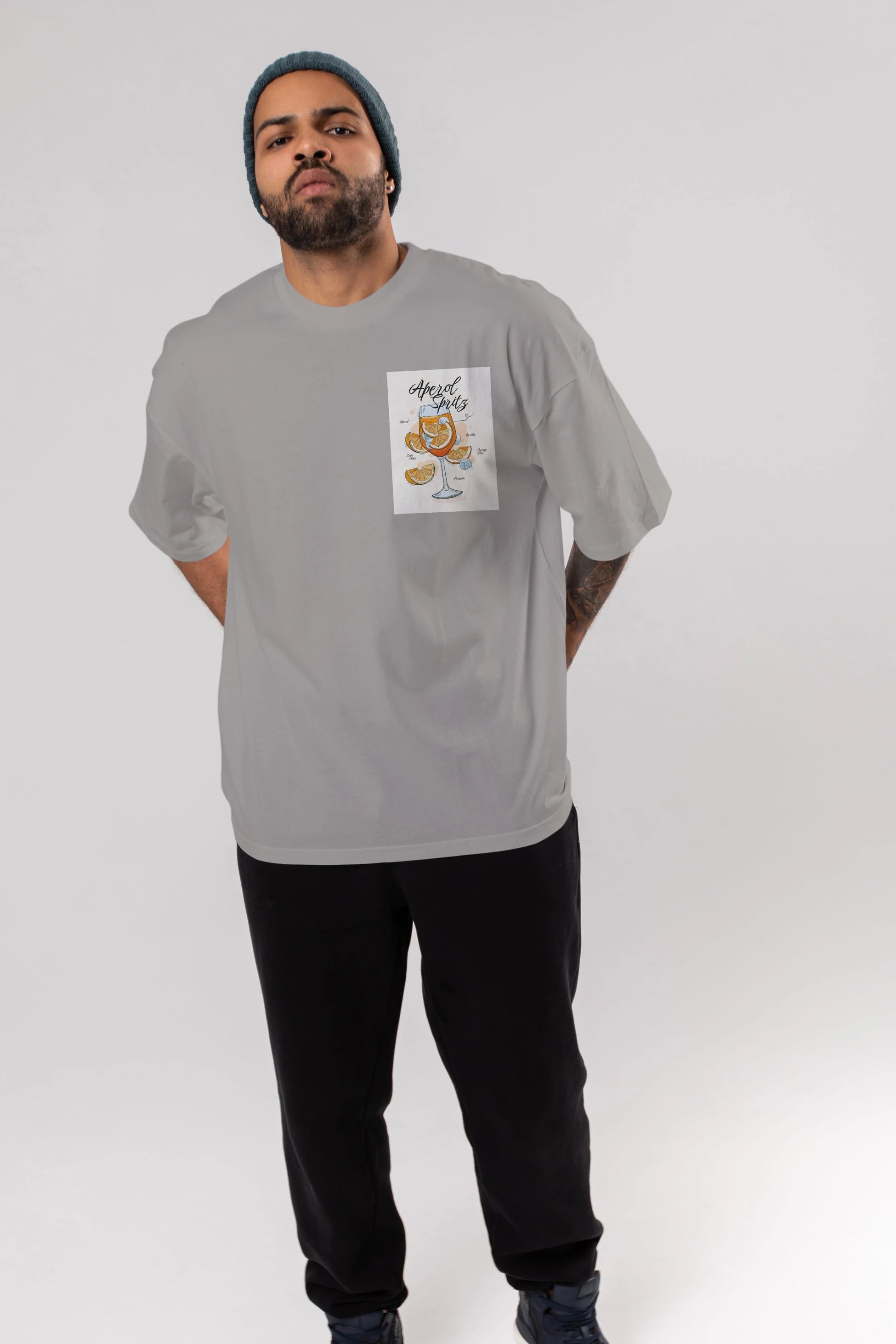 Aperol Spritz 6 Ön Sol Baskılı Oversize t-shirt Erkek Kadın Unisex %100 Pamuk Bisiklet Yaka tişort