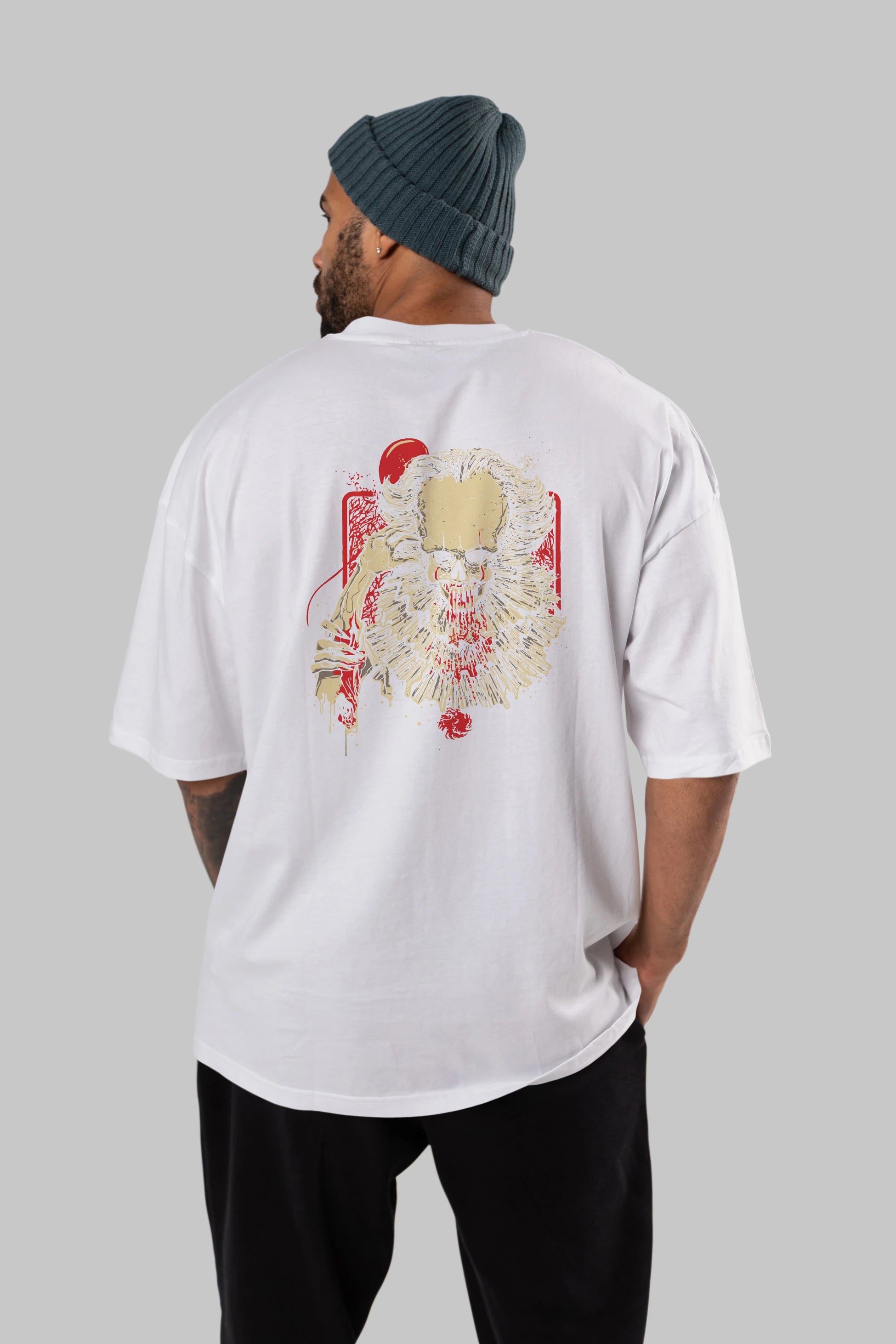 it (2) Arka Baskılı Oversize t-shirt Erkek Kadın Unisex %100 Pamuk Bisiklet Yaka tişort