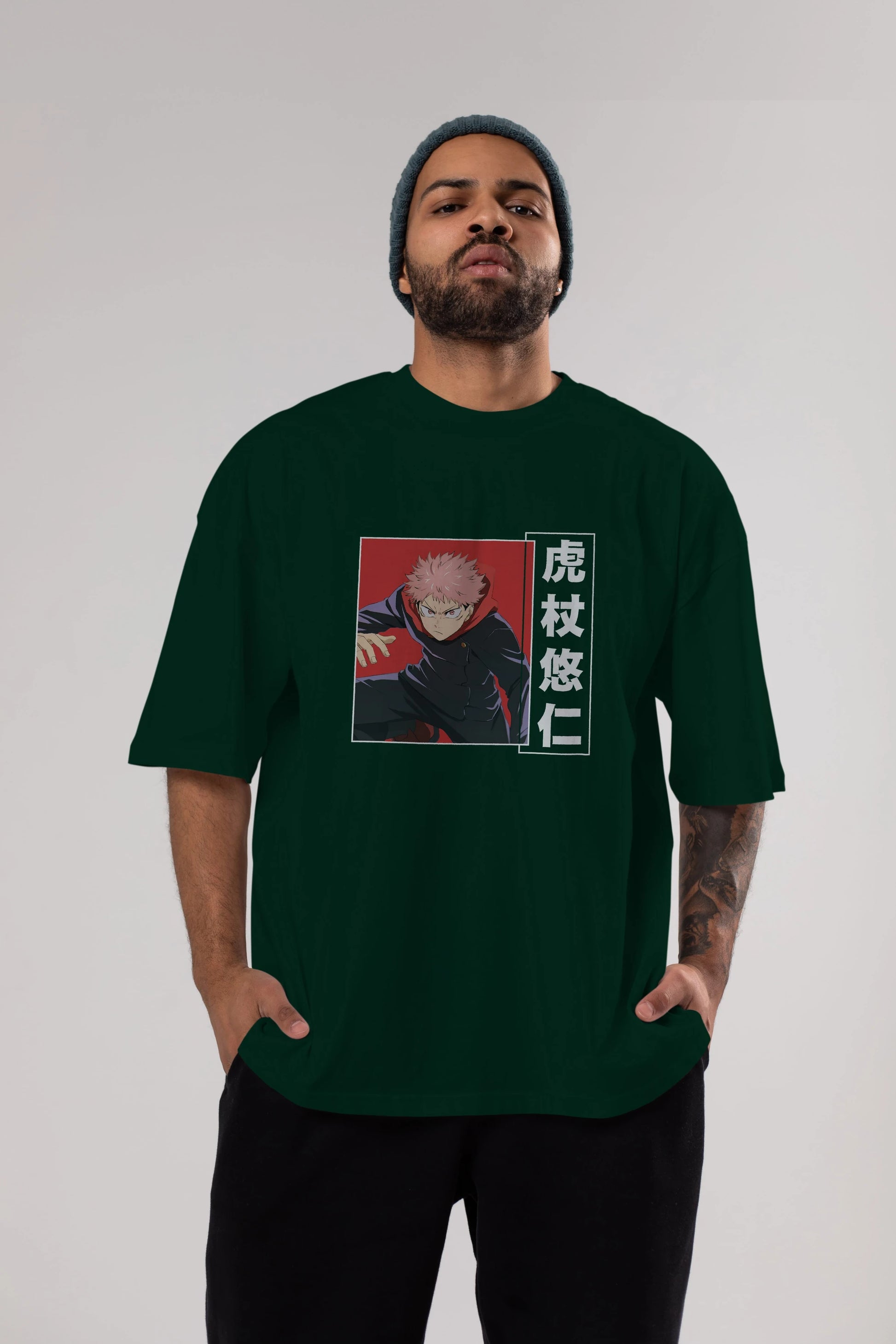 Yuuji Itadori 2 Anime Ön Baskılı Oversize t-shirt %100 pamuk Erkek Kadın Unisex