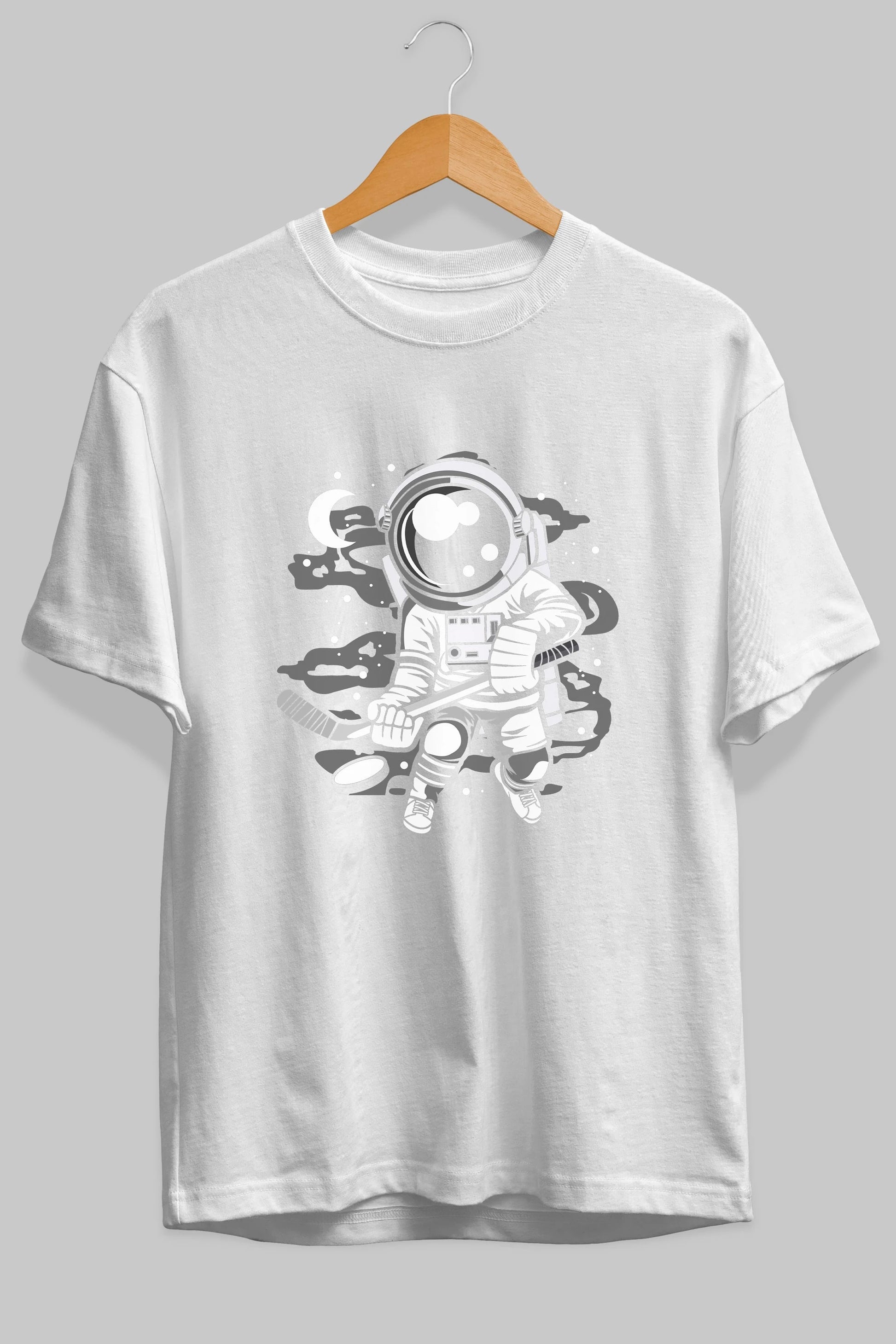 Hockey Player Astronaut Ön Baskılı Oversize t-shirt Erkek Kadın Unisex