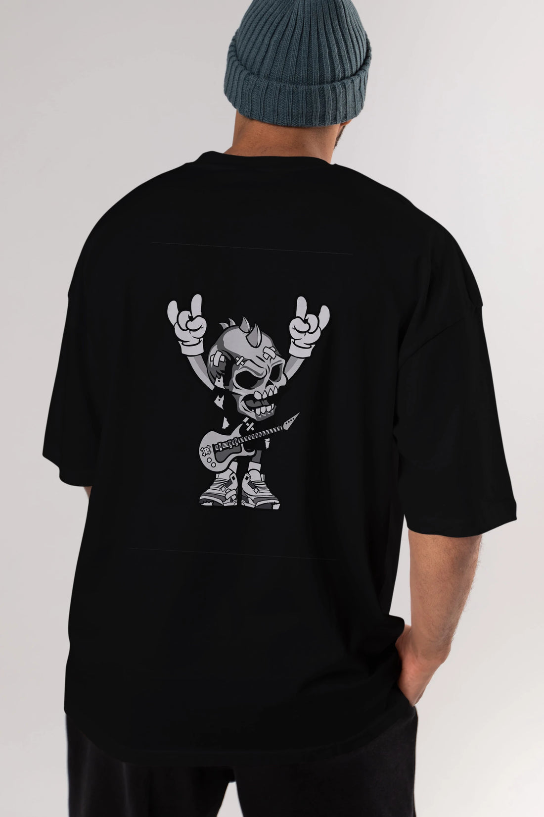 Punk Rock Skull Arka Baskılı Oversize t-shirt Erkek Kadın Unisex %100 Pamuk tişort