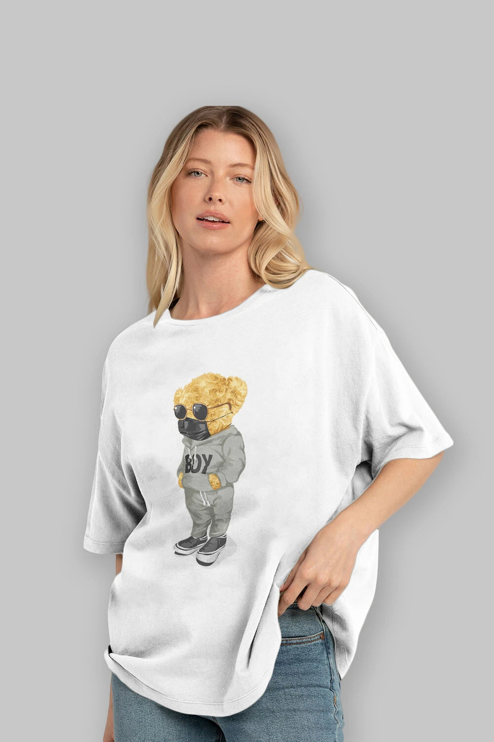 Teddy Bear Boy Ön Baskılı Oversize t-shirt Erkek Kadın Unisex %100 Pamuk