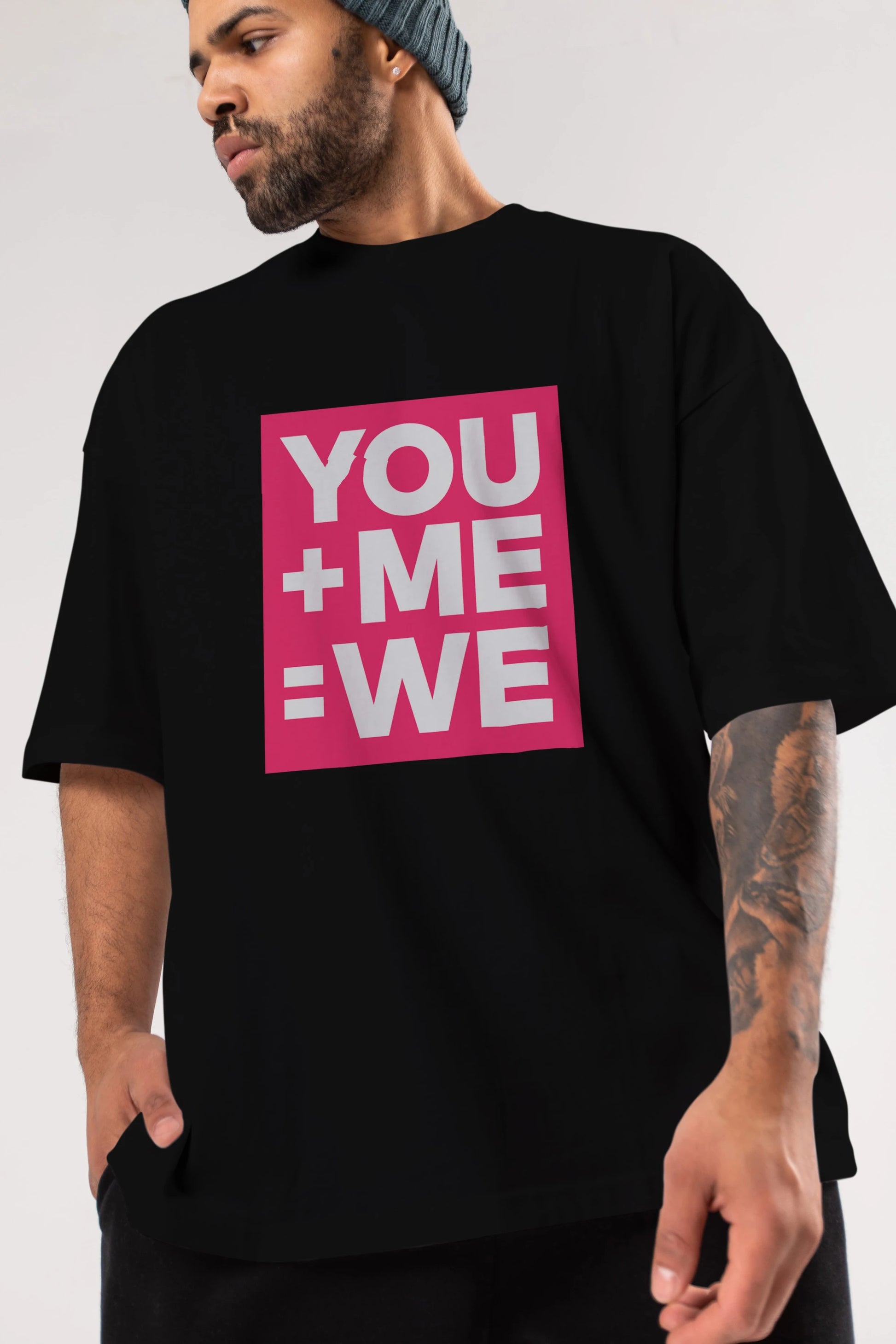 You Me We Yazılı Ön Baskılı Oversize t-shirt Erkek Kadın Unisex