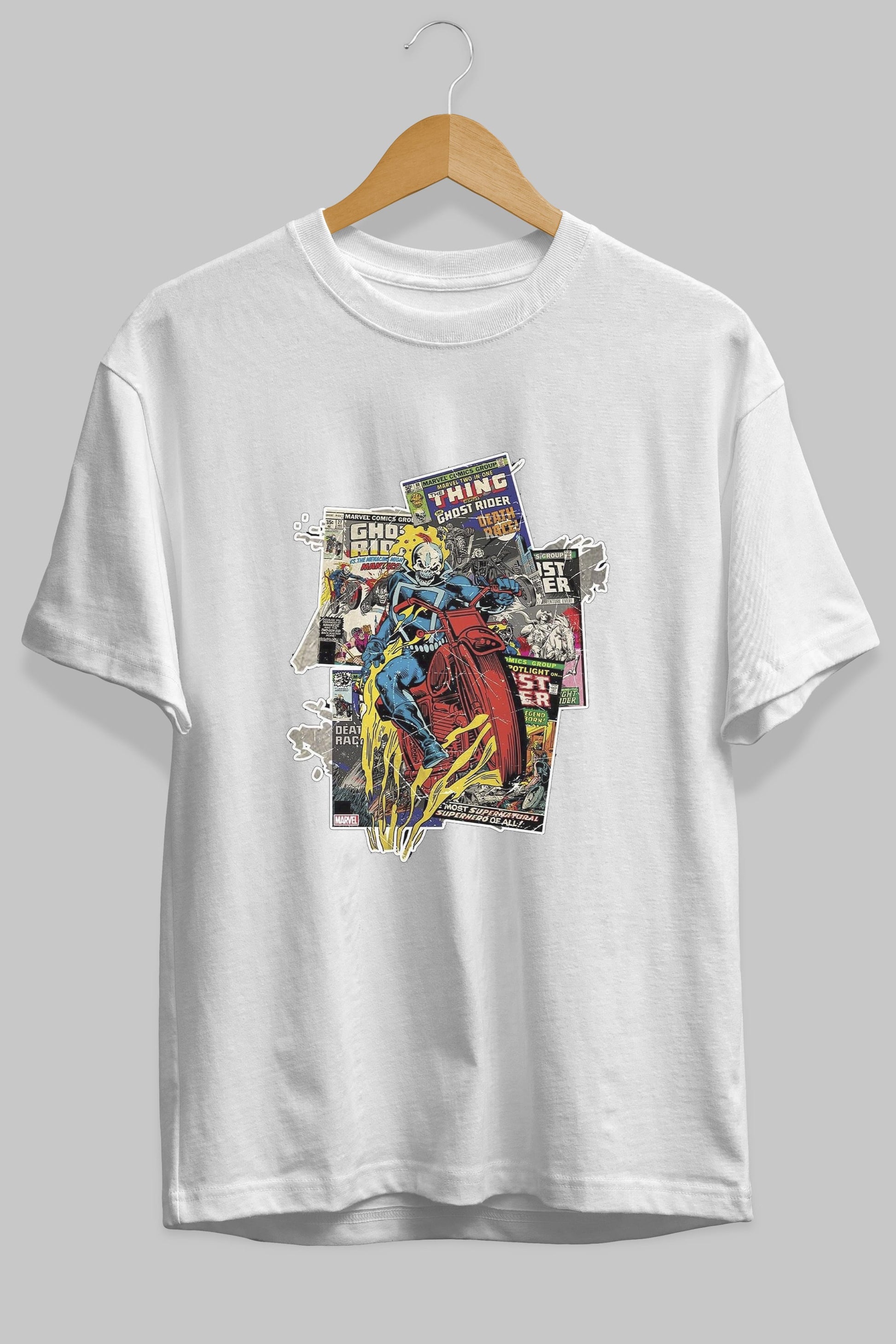 Ghost Rider Ön Baskılı Oversize t-shirt Erkek Kadın Unisex %100 Pamuk Bisiklet Yaka tişort