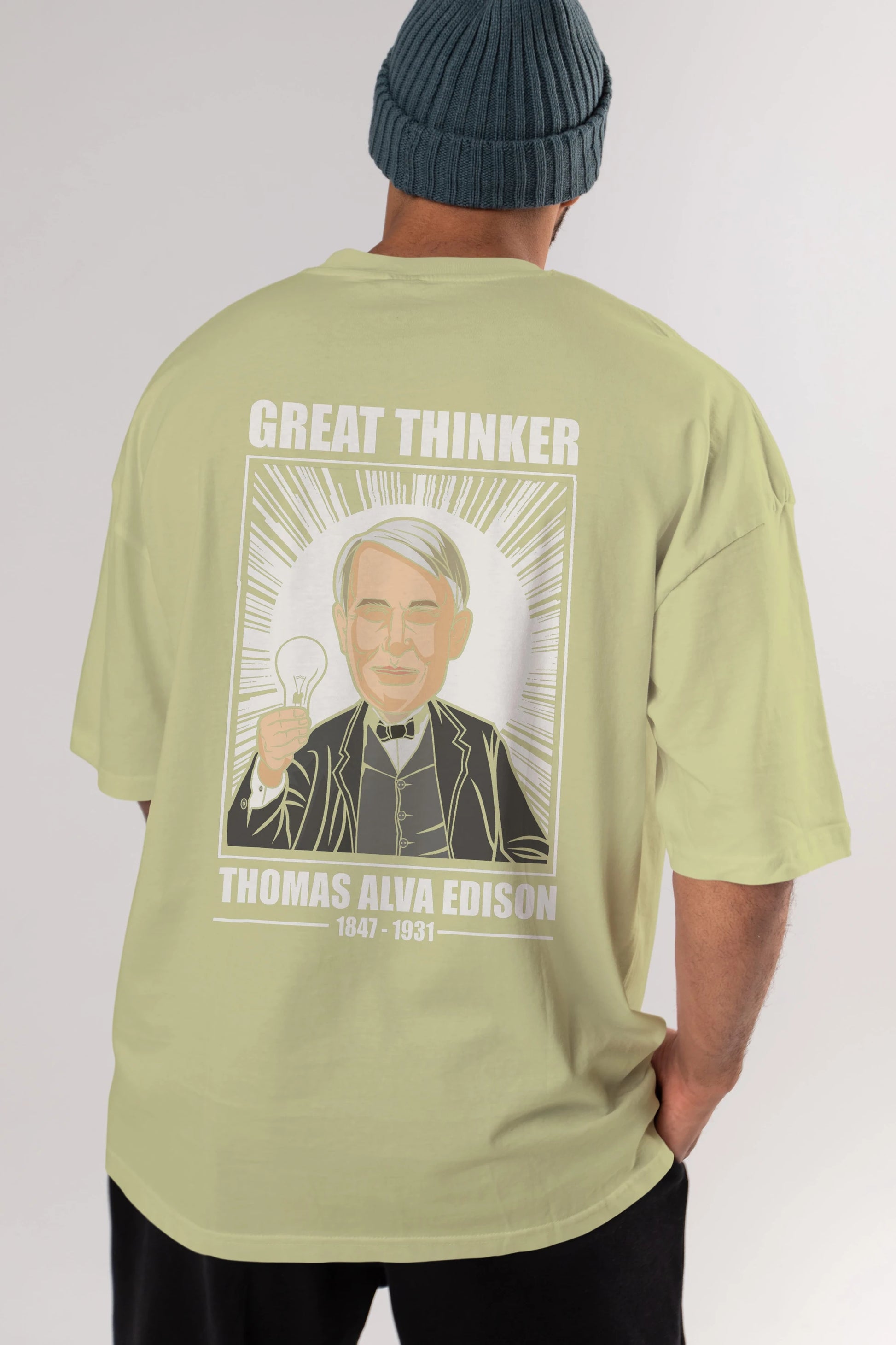 Thomas Alfa Edison Arka Baskılı Oversize t-shirt Erkek Kadın Unisex %100 Pamuk tişort