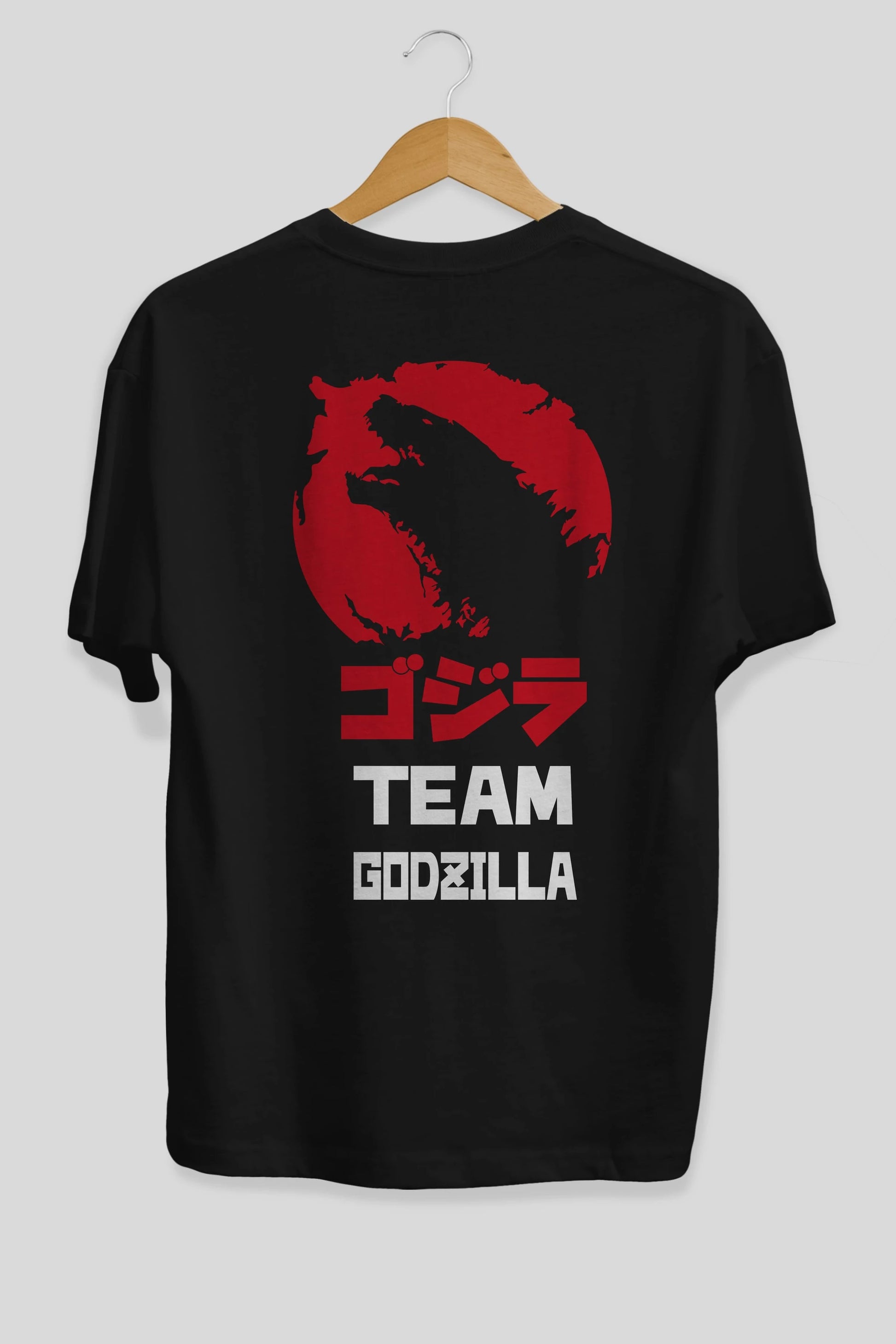 Team Godzilla Arka Baskılı Oversize t-shirt Erkek Kadın Unisex %100 Pamuk Bisiklet Yaka tişort