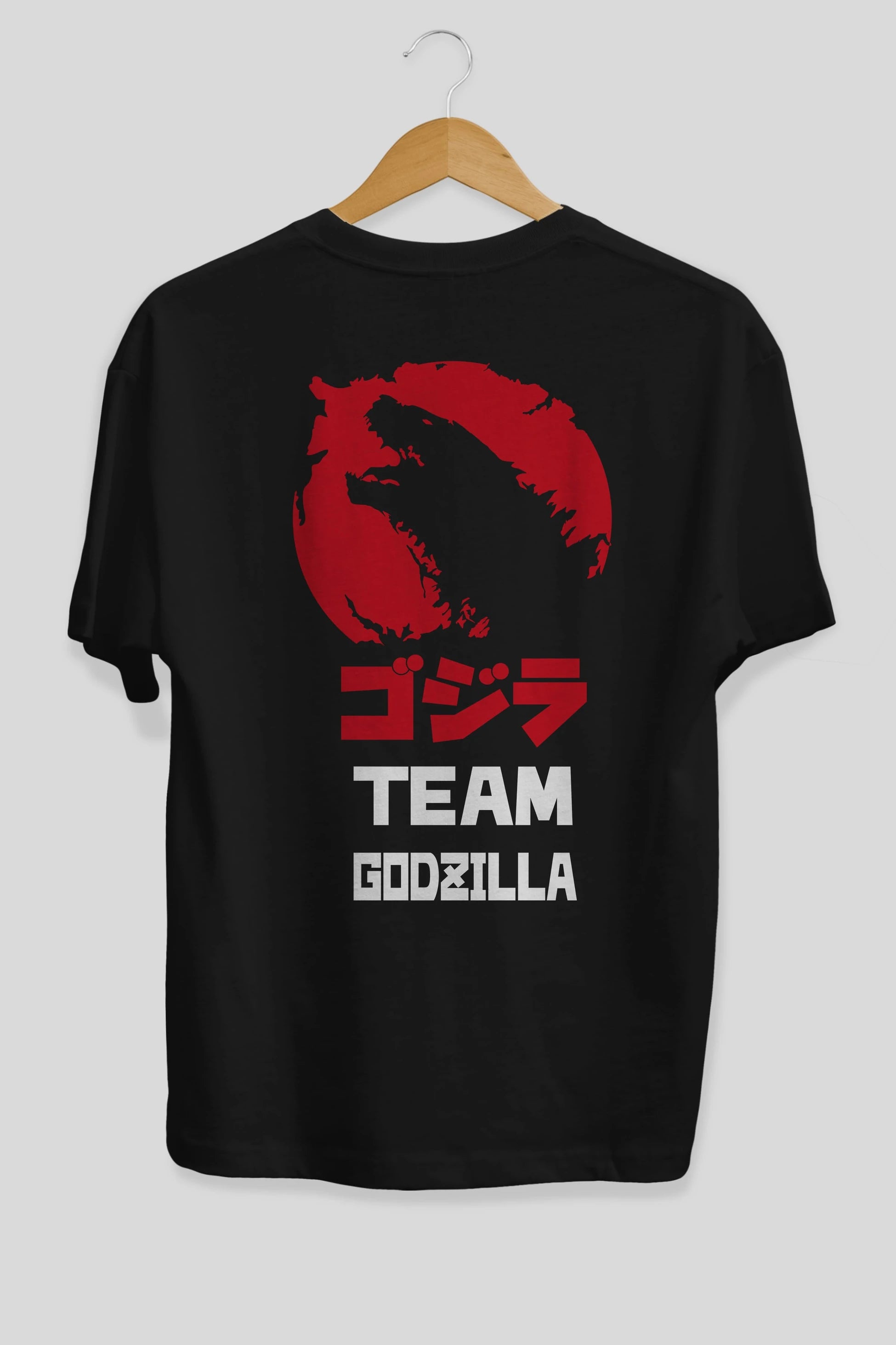 Team Godzilla Arka Baskılı Oversize t-shirt Erkek Kadın Unisex %100 Pamuk Bisiklet Yaka tişort