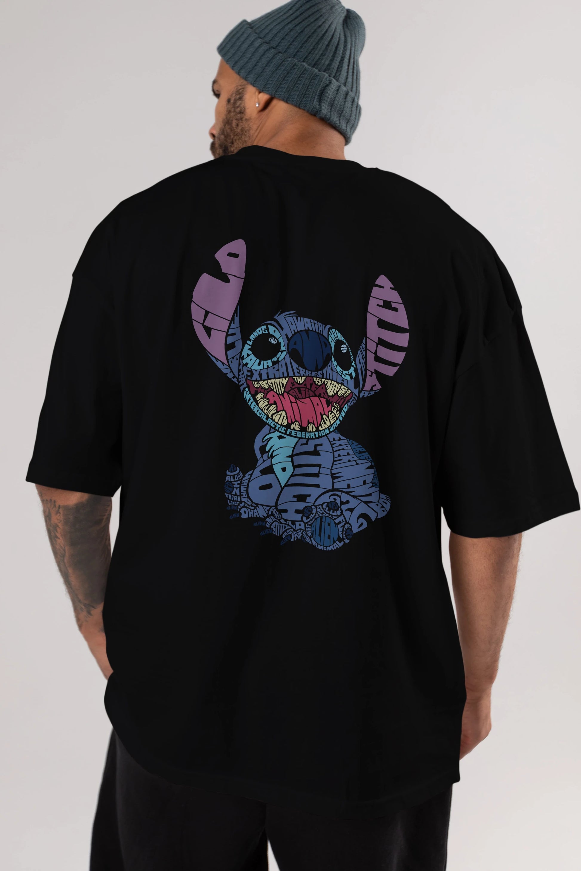 Stitch Arka Baskılı Oversize t-shirt %100 pamuk Erkek Kadın Unisex