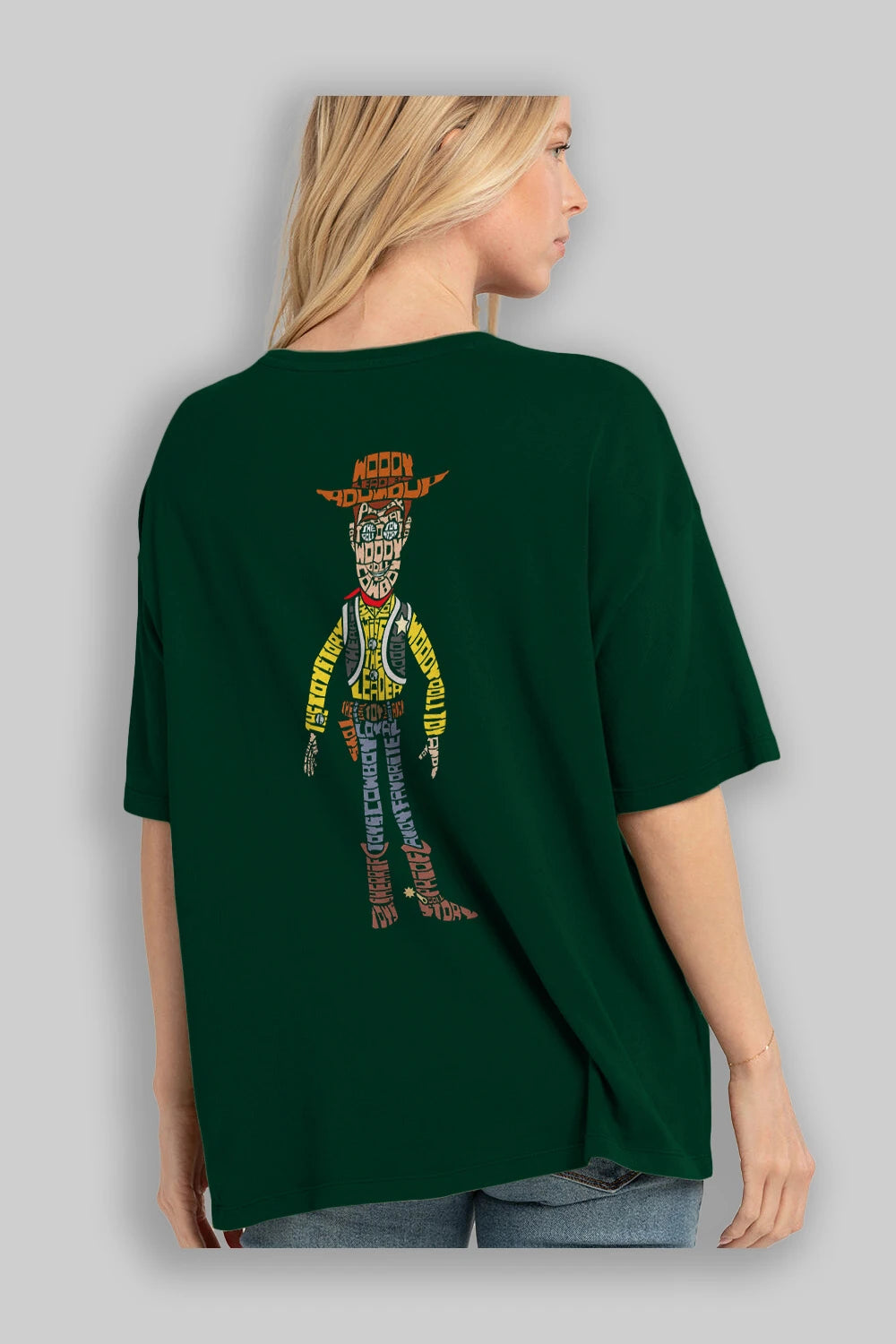 Woody Arka Baskılı Oversize t-shirt %100 pamuk Erkek Kadın Unisex