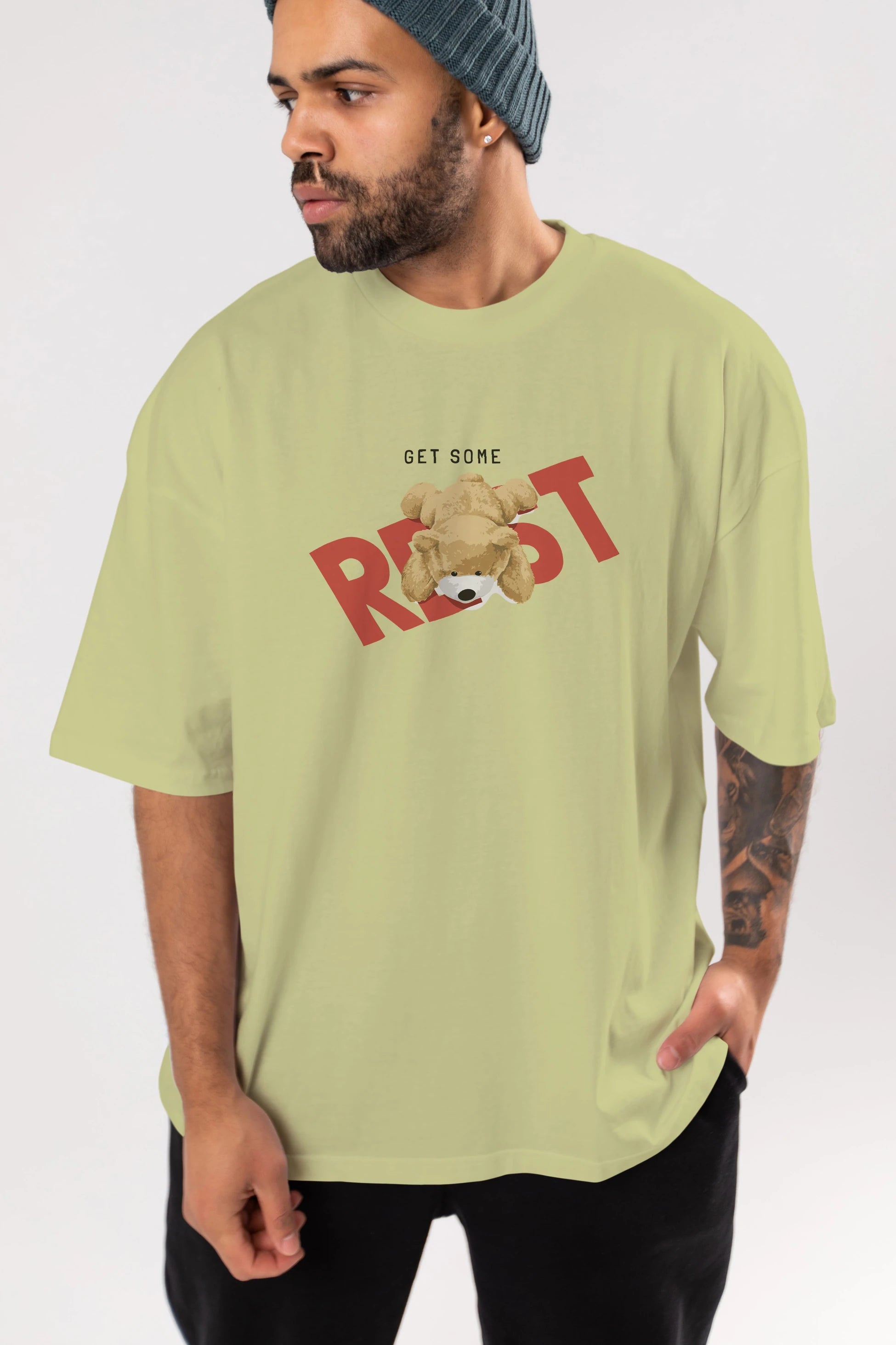 Teddy Bear Rest Ön Baskılı Oversize t-shirt Erkek Kadın Unisex %100 Pamuk