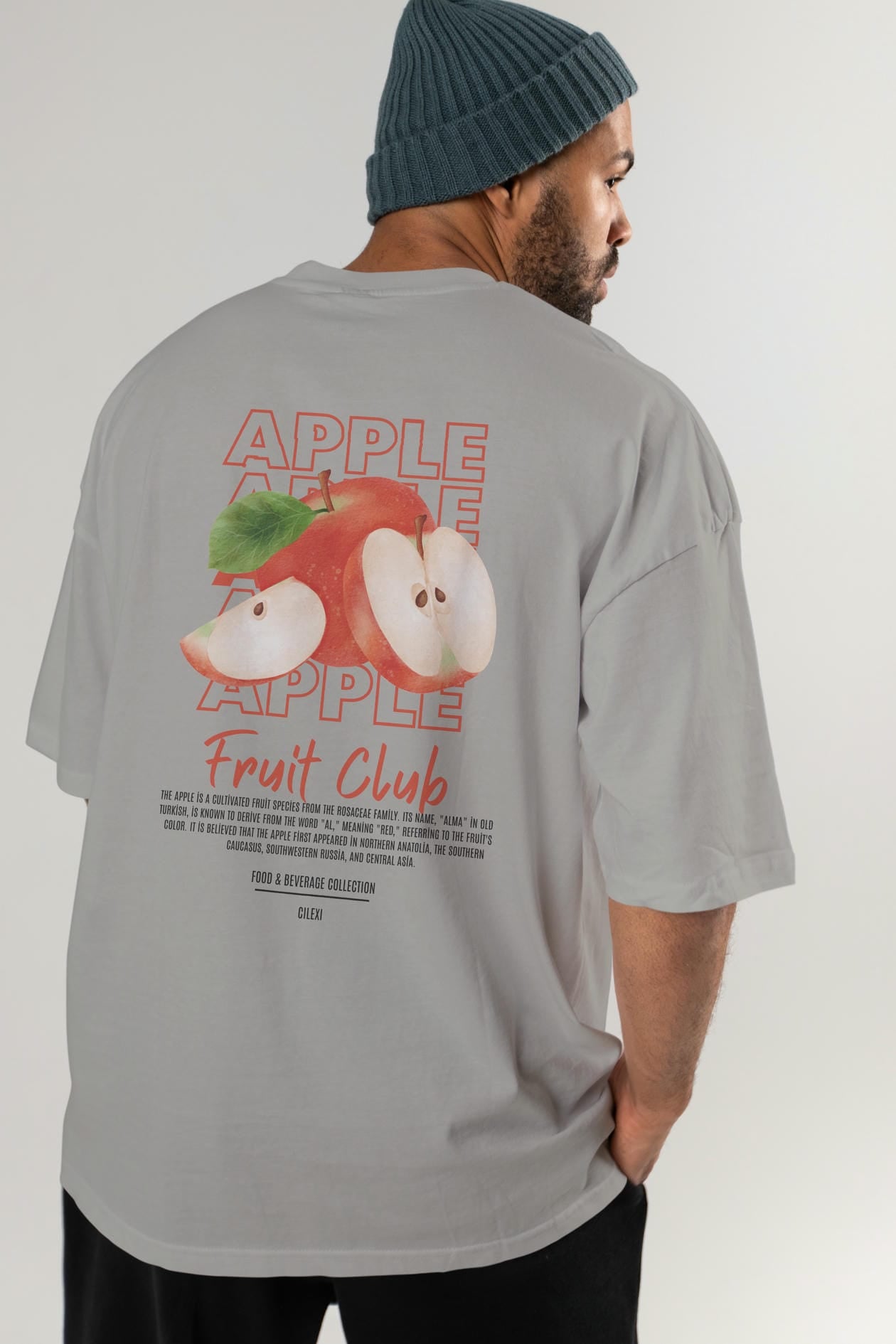 Apple Arka Baskılı Oversize t-shirt Erkek Kadın Pamuk Bisiklet Yaka tişort