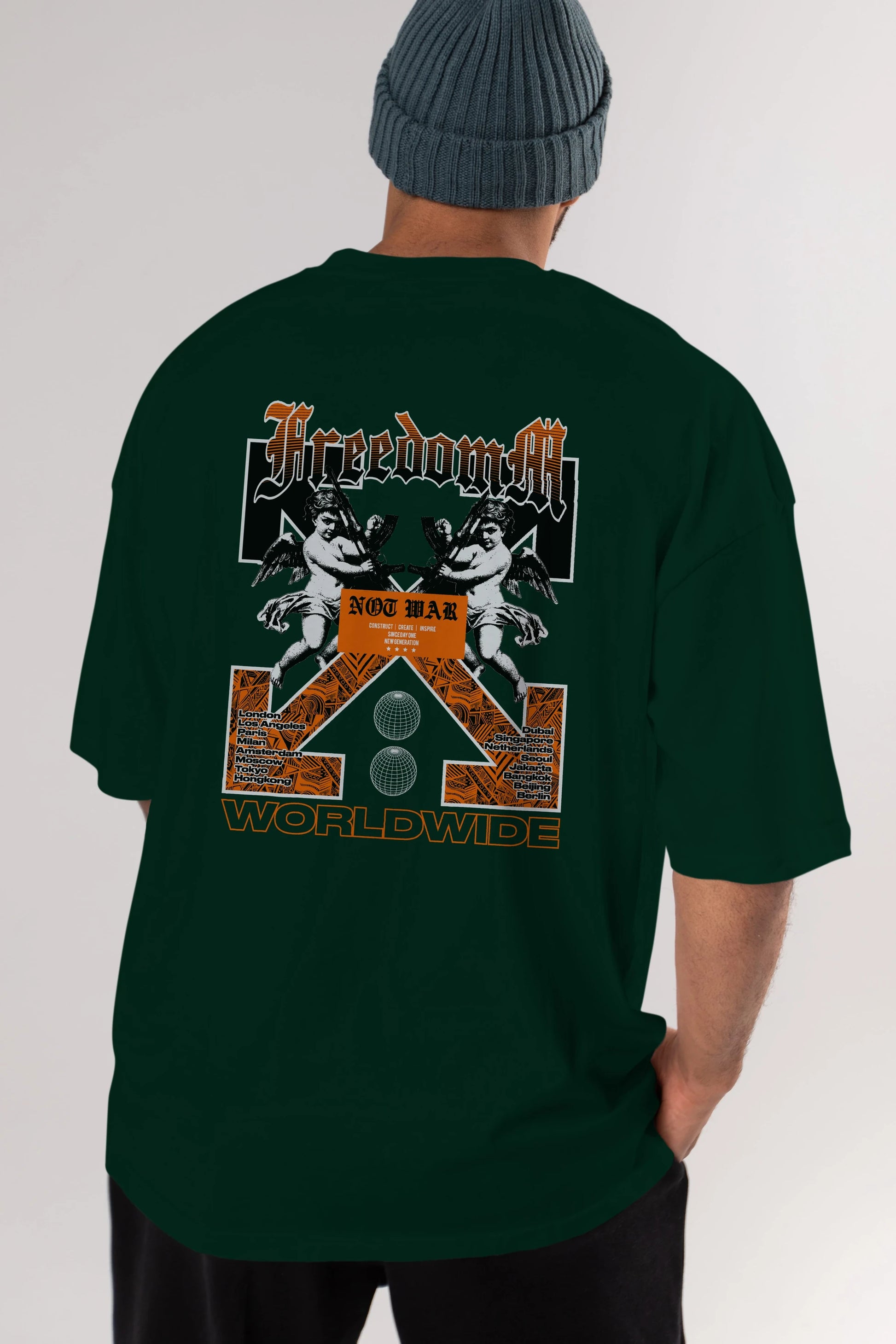 Freedom Worldwide Arka Baskılı Oversize t-shirt Erkek Kadın Unisex
