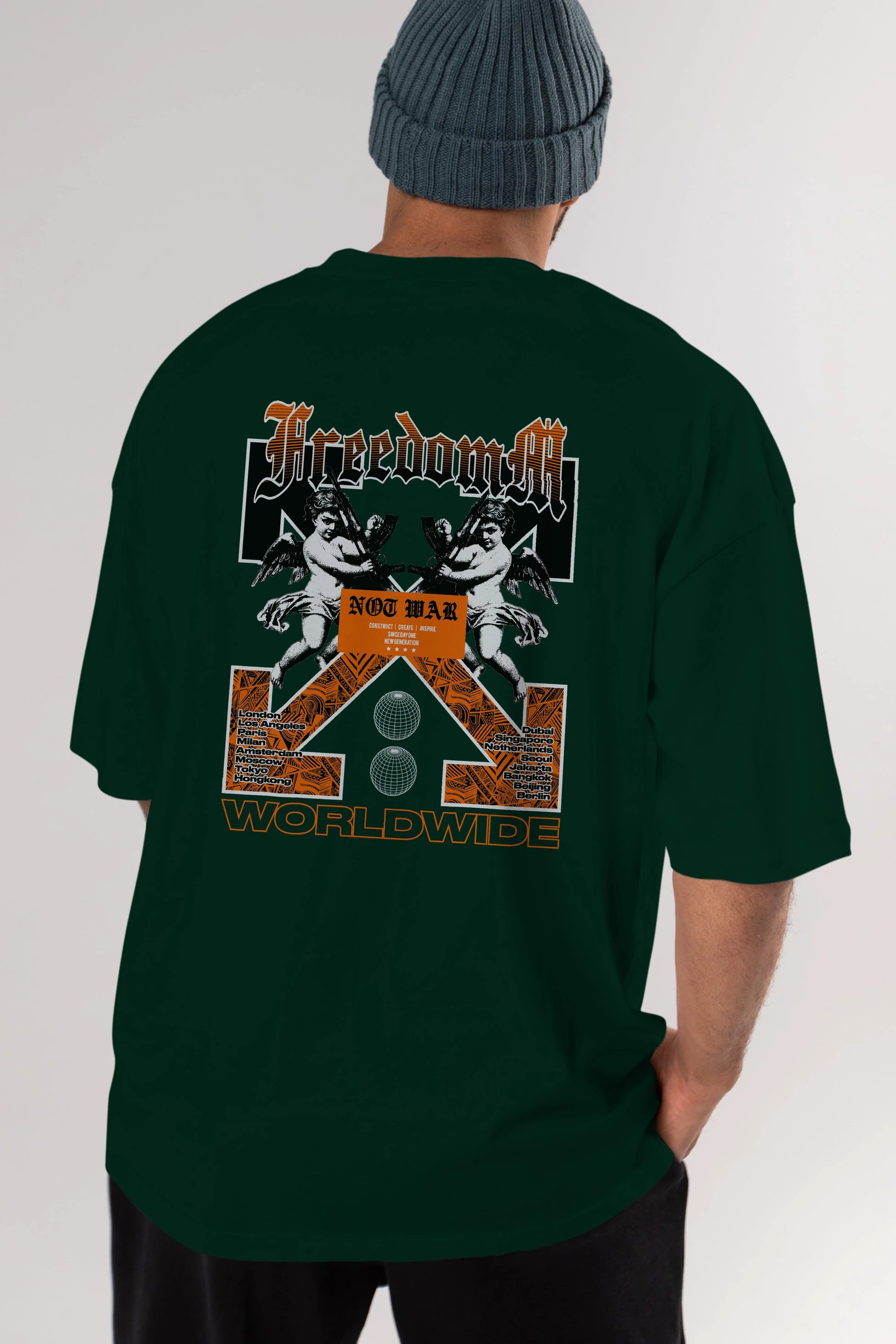 Freedom Worldwide Arka Baskılı Oversize t-shirt Erkek Kadın Unisex