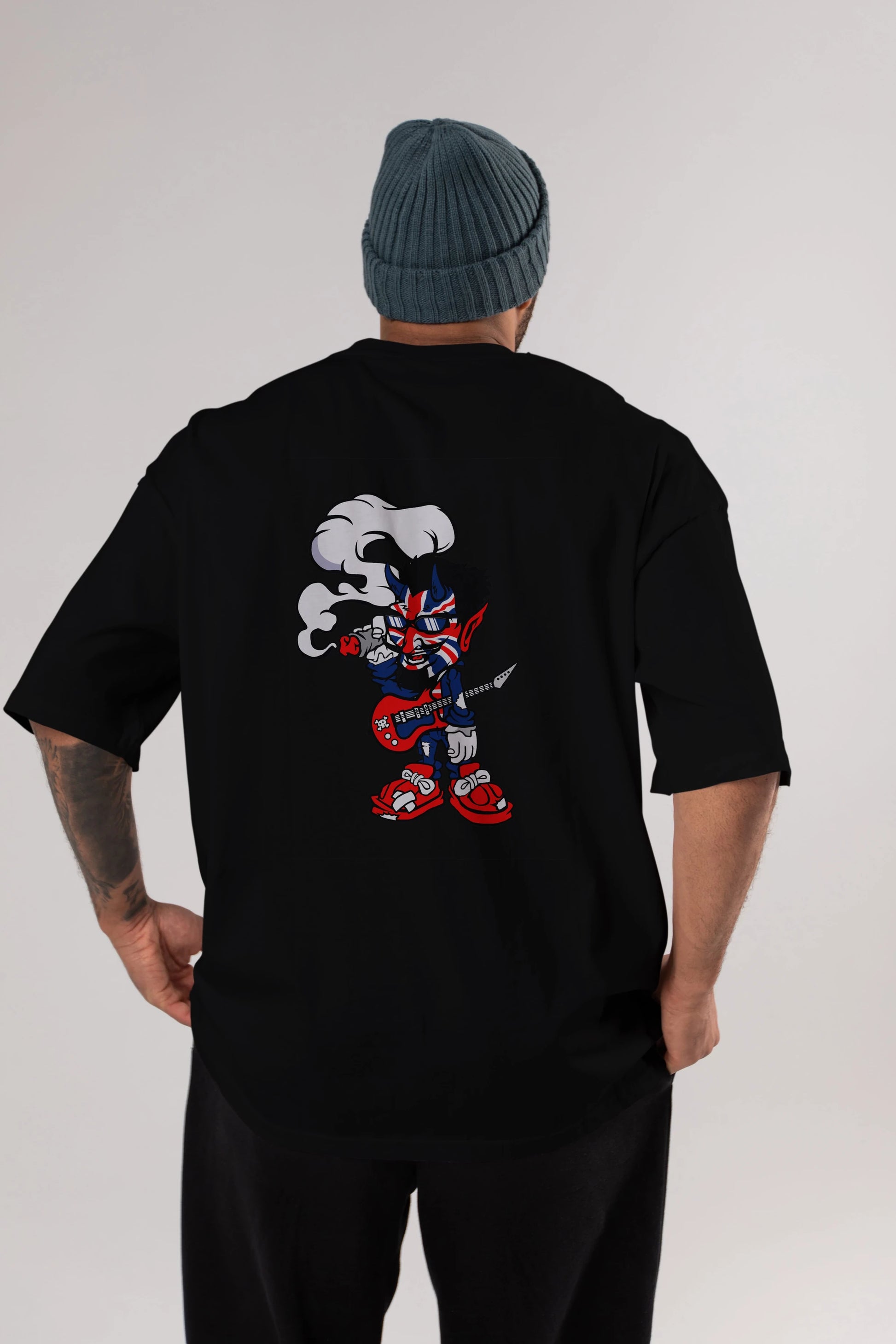 Uk Devil Rockstar Arka Baskılı Oversize t-shirt Erkek Kadın Unisex %100 Pamuk tişort