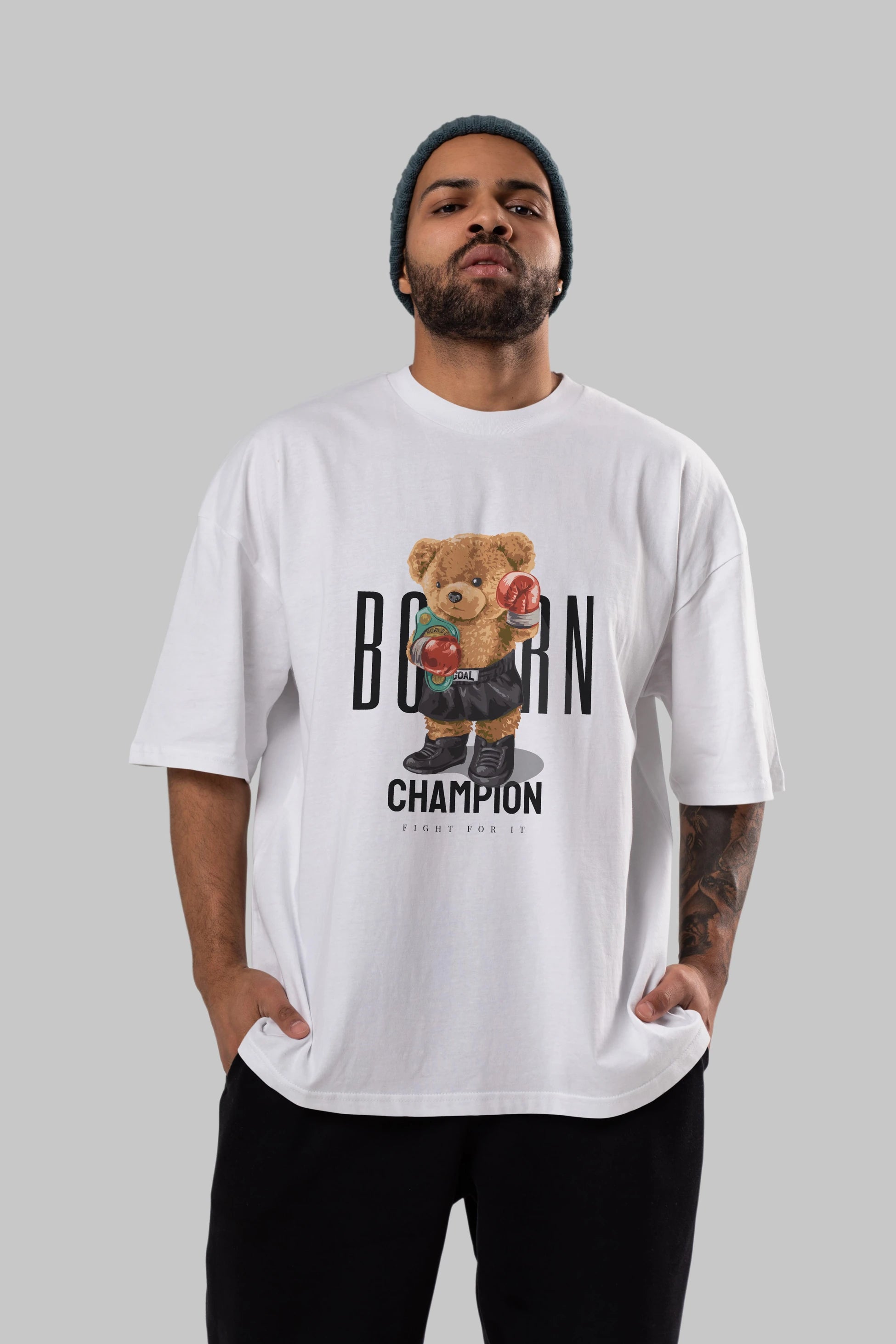 Teddy Bear Champion Ön Baskılı Oversize t-shirt Erkek Kadın Unisex %100 Pamuk