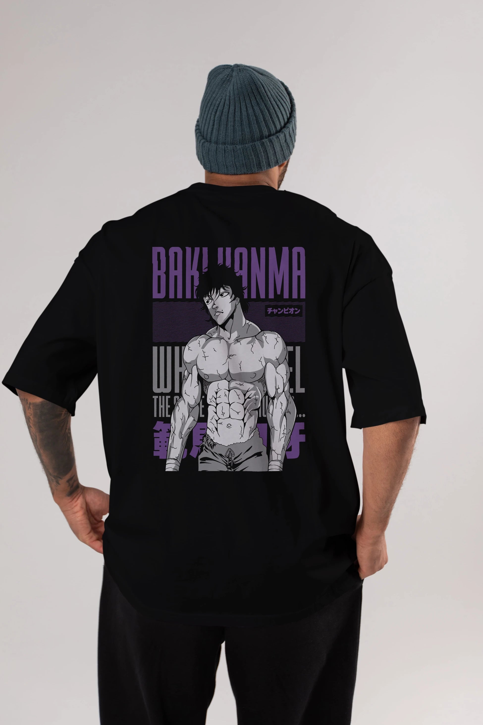 BAKI HANMA (2) Anime Arka Baskılı Oversize t-shirt Erkek Kadın Unisex