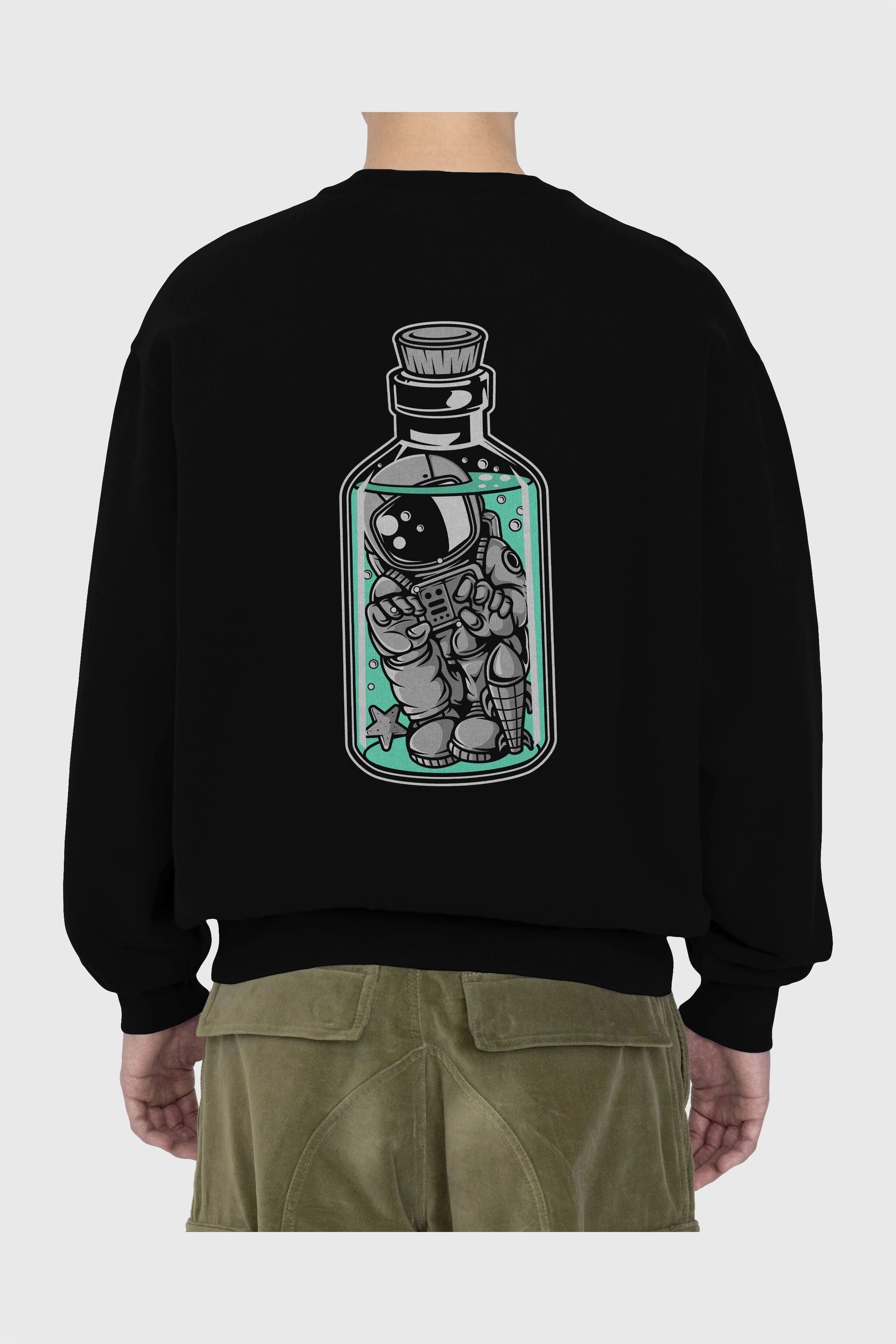 Astronaut in The Bottle Arka Baskılı Oversize Sweatshirt Erkek Kadın Unisex