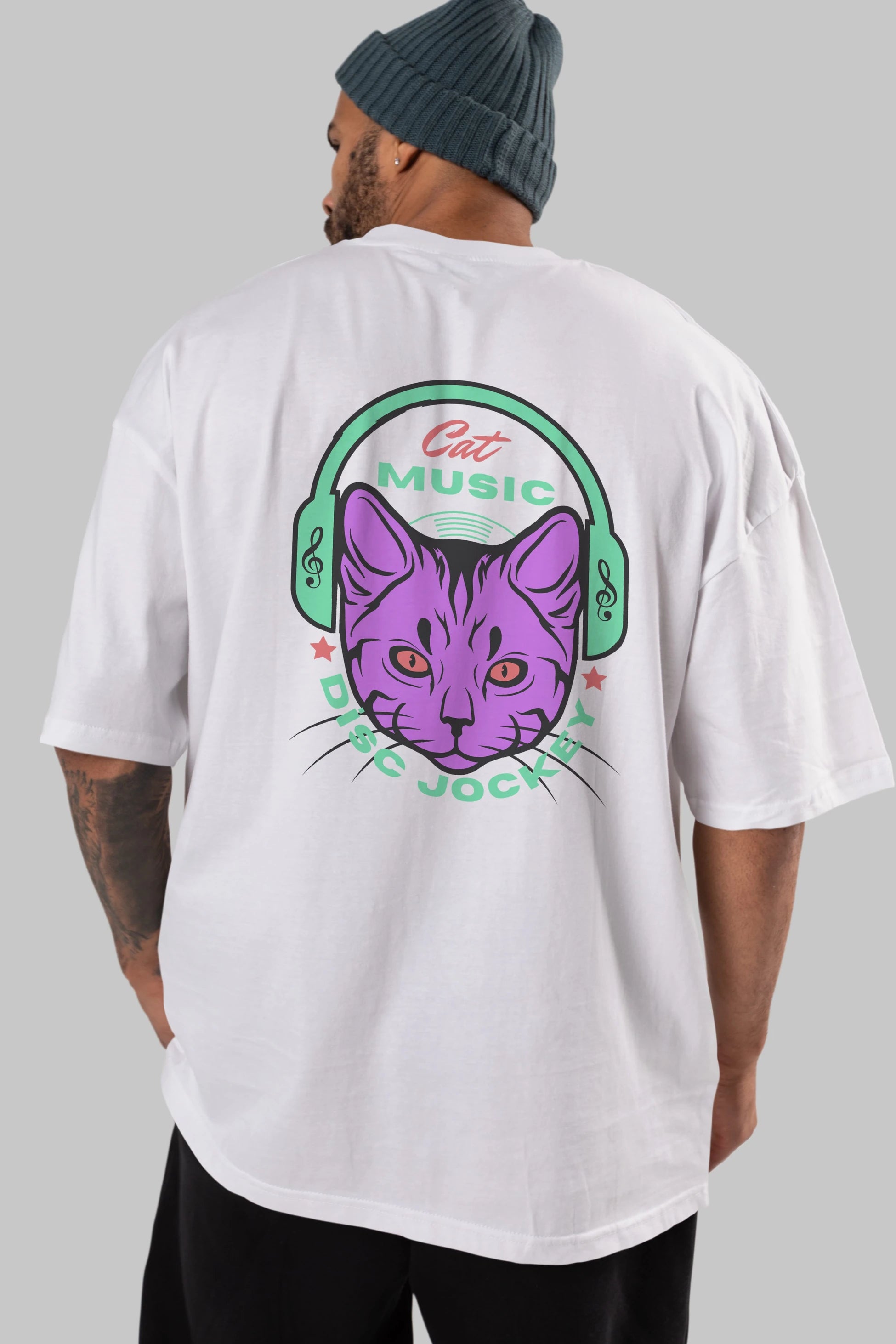 Cat Music Arka Baskılı Oversize t-shirt Erkek Kadın Unisex