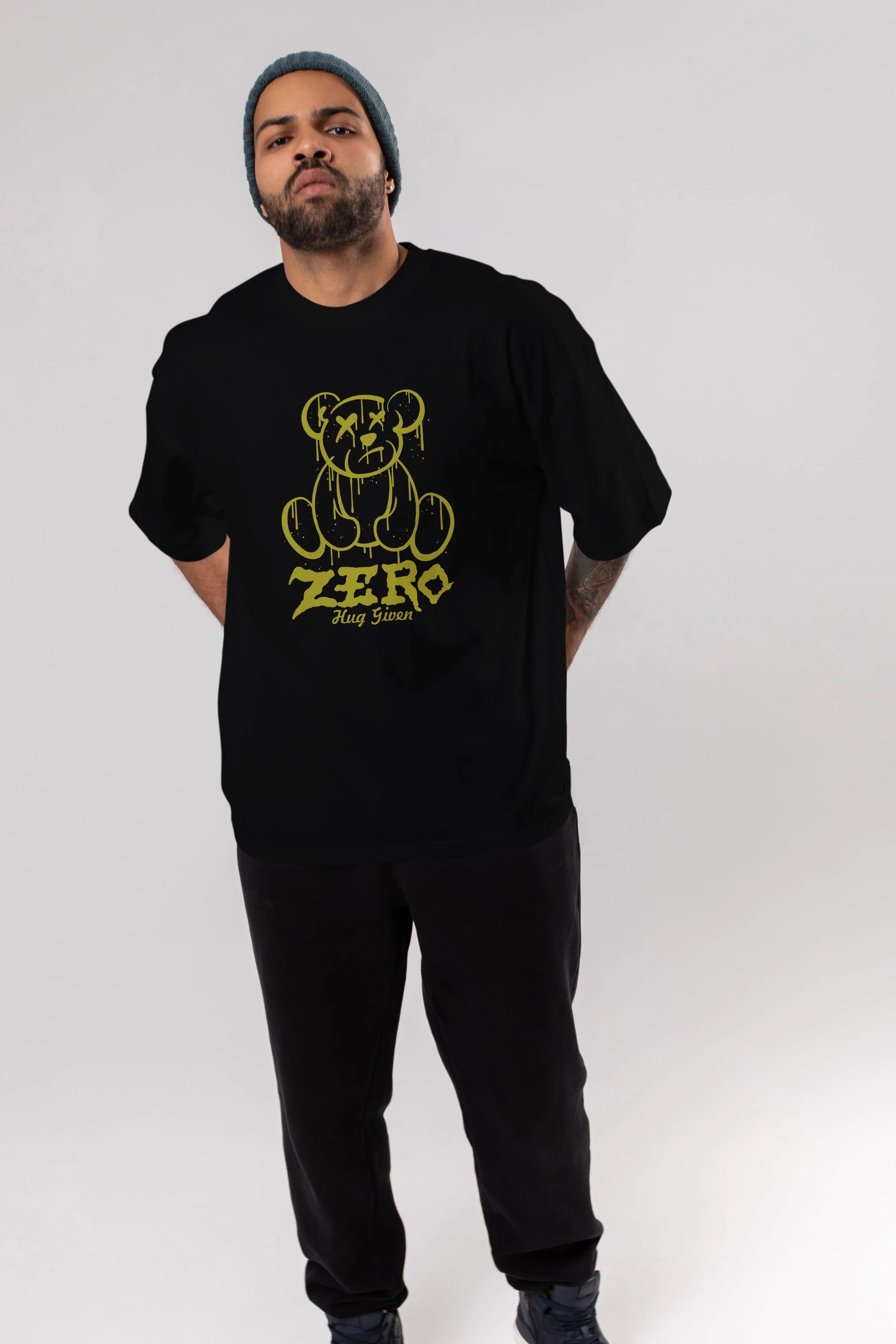 Zero Hug Given Bear Ön Baskılı Oversize t-shirt Erkek Kadın Unisex
