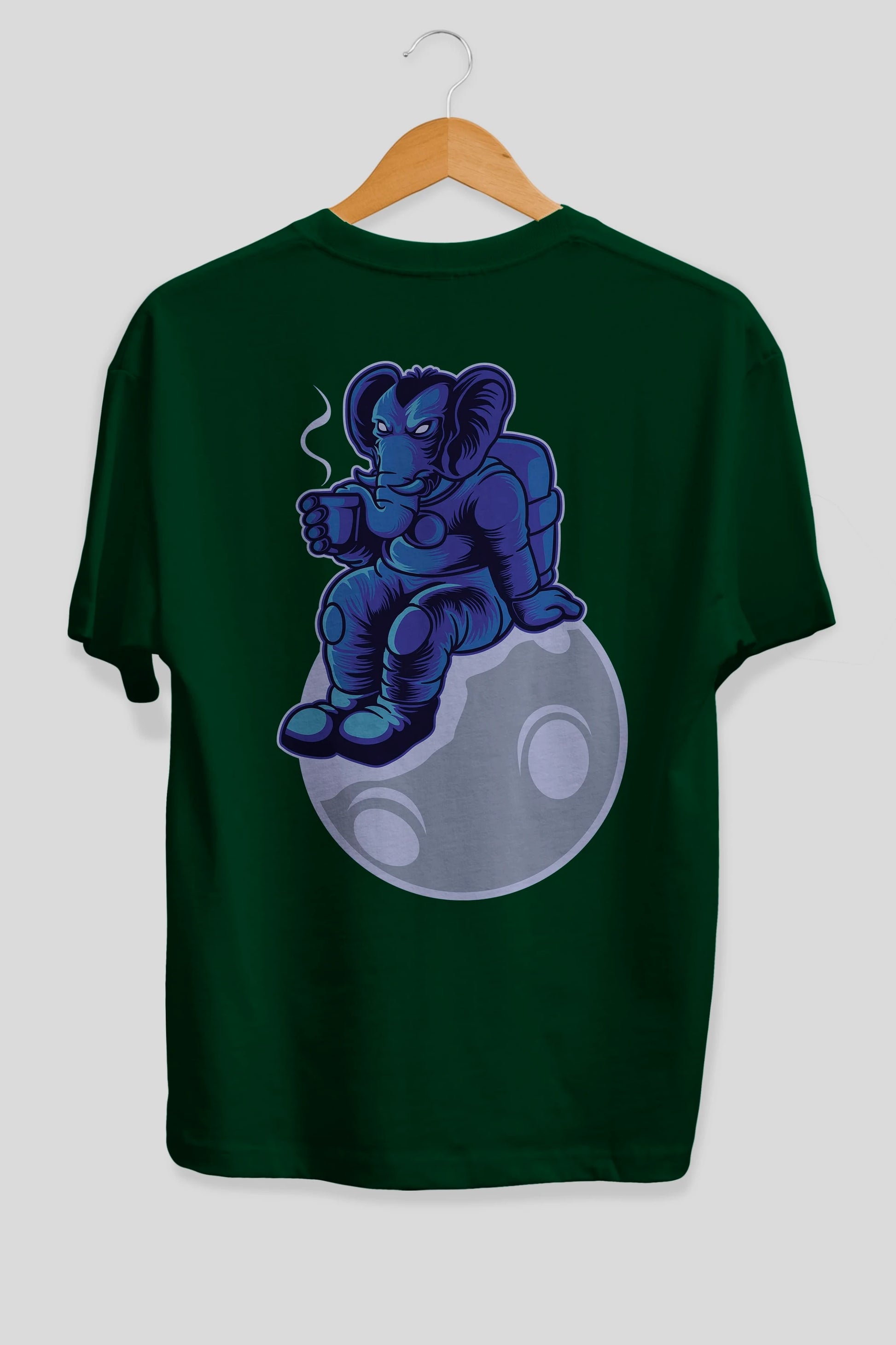 Space Elephant Drink Coffee Arka Baskılı Oversize t-shirt Erkek Kadın Unisex