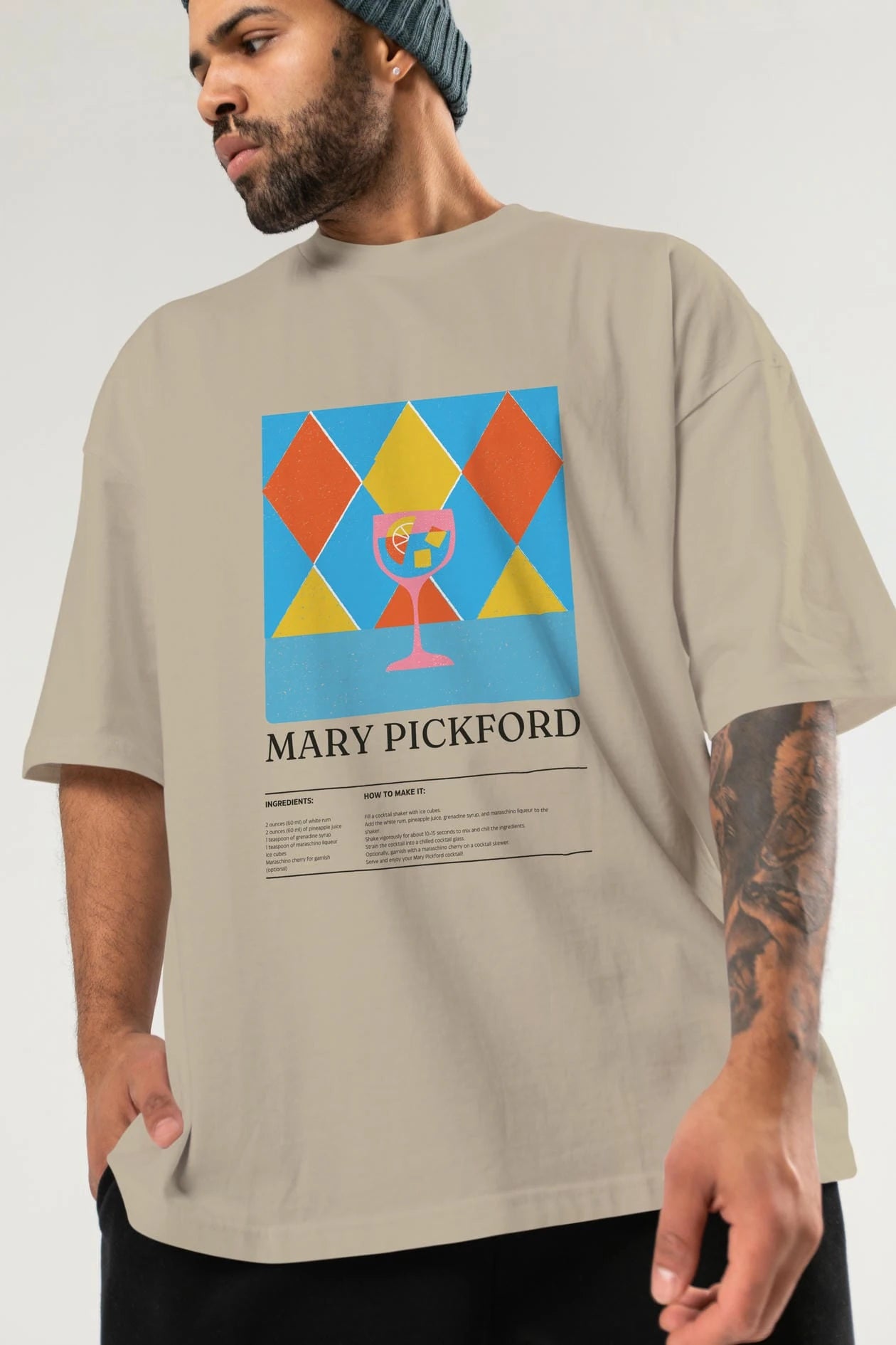 Mary Pickford Kokteyl Ön Baskılı Oversize t-shirt Erkek Kadın %100 Pamuk Bisiklet Yaka tişort
