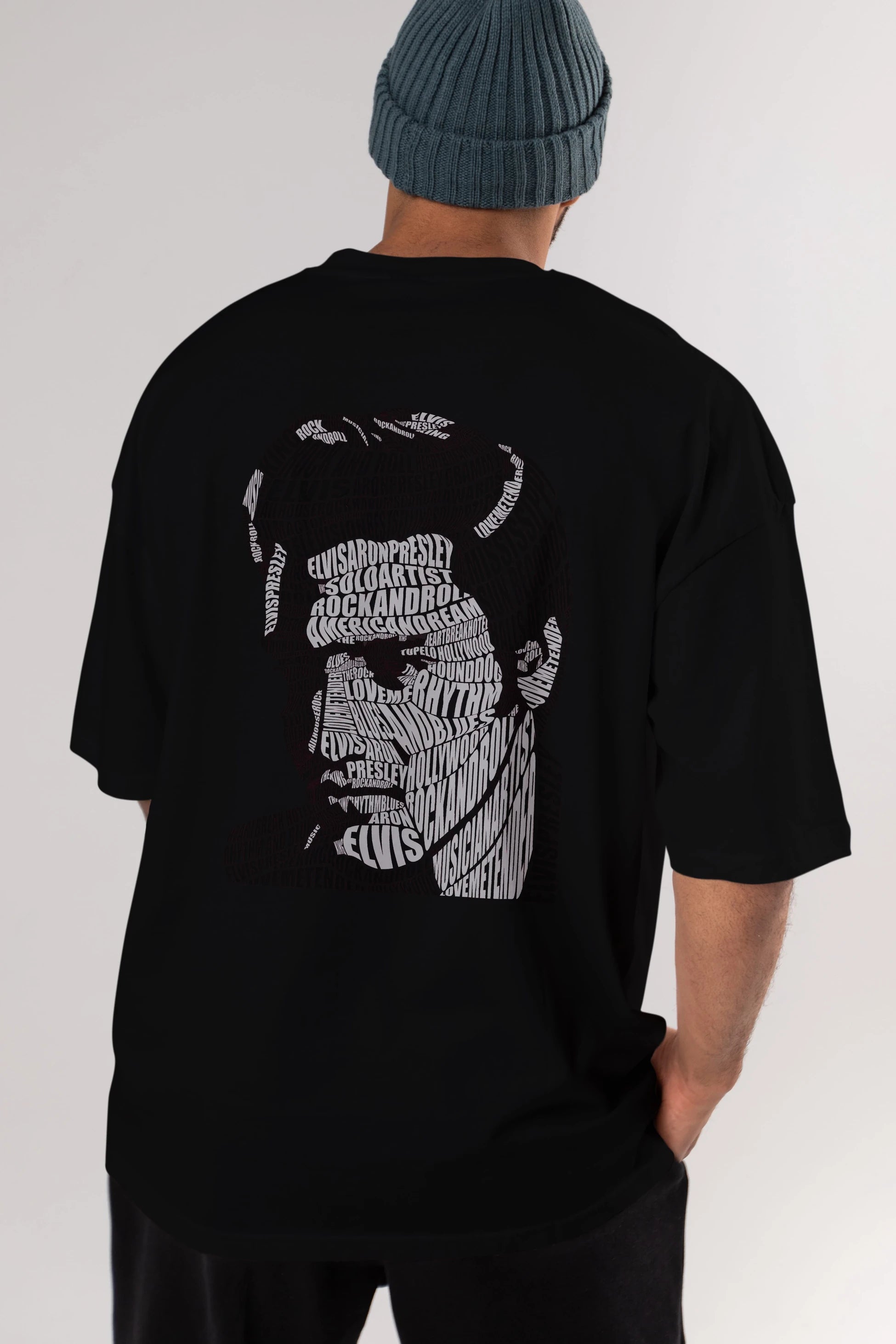 Elvis Presley Calligram Arka Baskılı Oversize t-shirt %100 pamuk Erkek Kadın Unisex