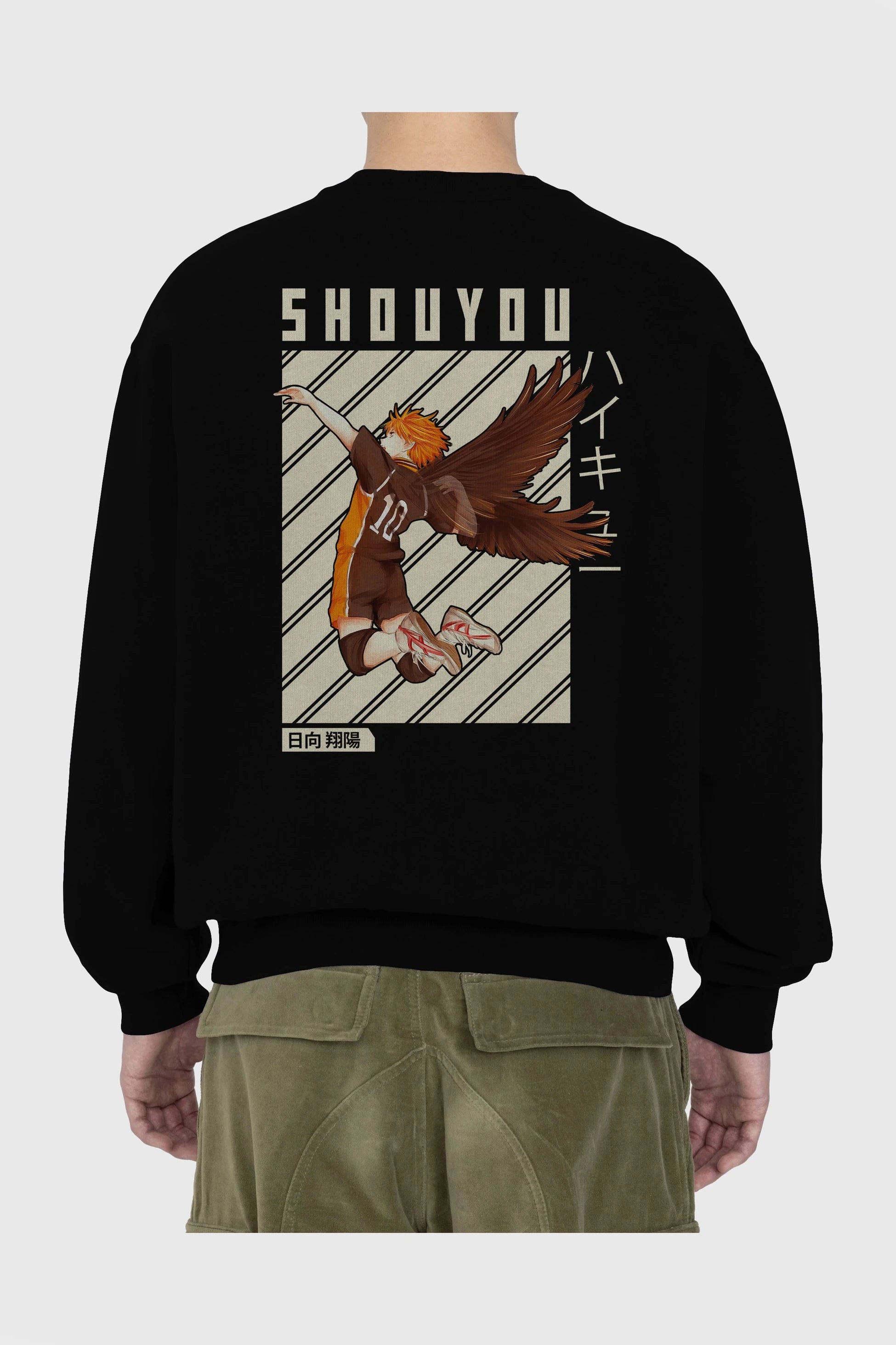 Shouyou Hinata 3 Anime Arka Baskılı Oversize Sweatshirt Erkek Kadın Unisex