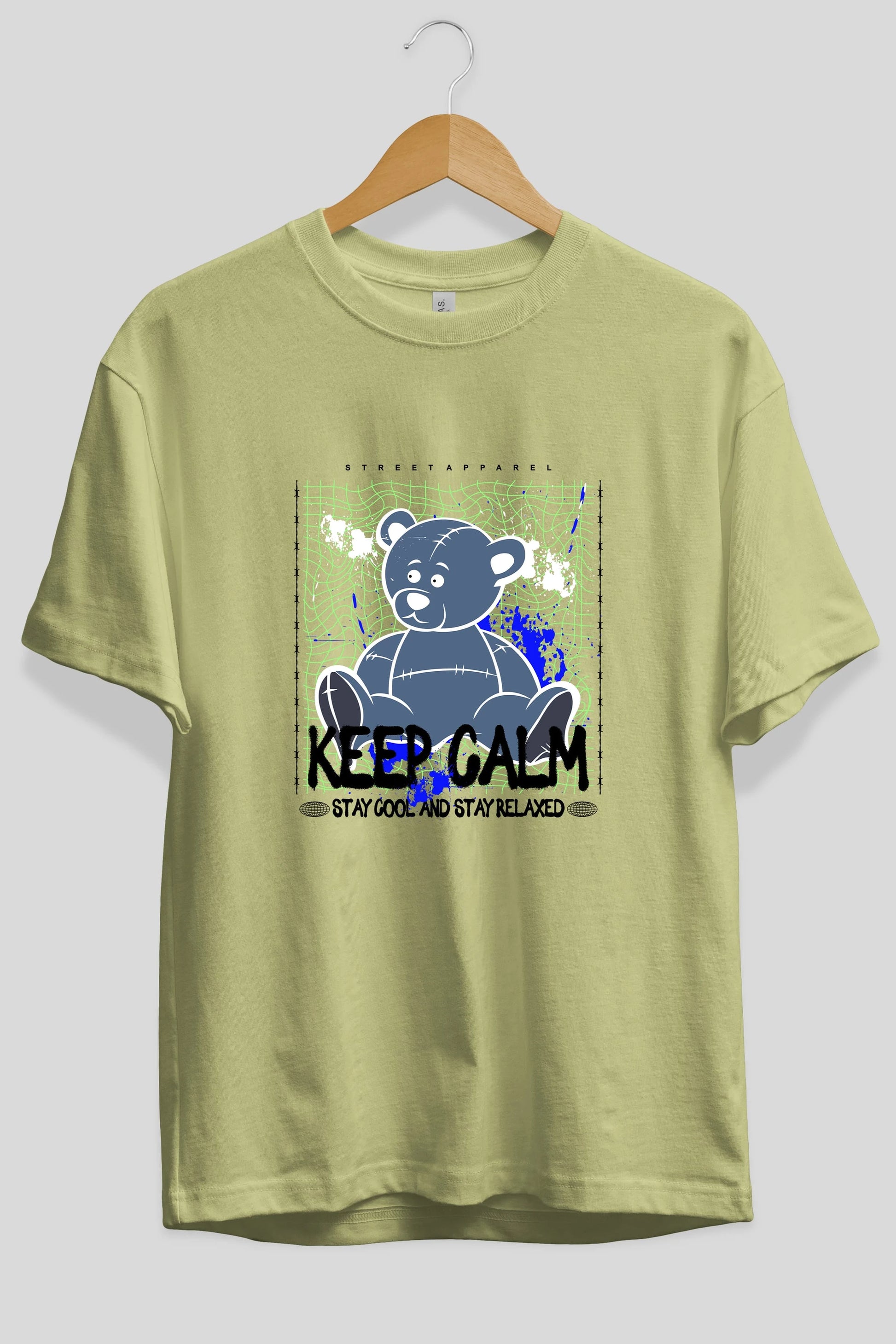 Keep Calm Bear Ön Baskılı Oversize t-shirt Erkek Kadın Unisex