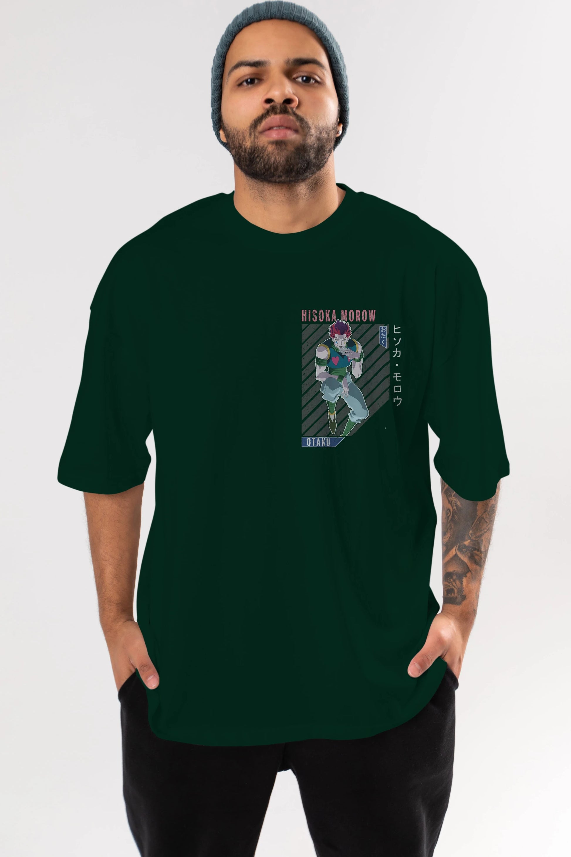 Hisoka Morow 2 2 Ön Sol Baskılı Oversize t-shirt Erkek Kadın Unisex %100 Pamuk Bisiklet Yaka tişort