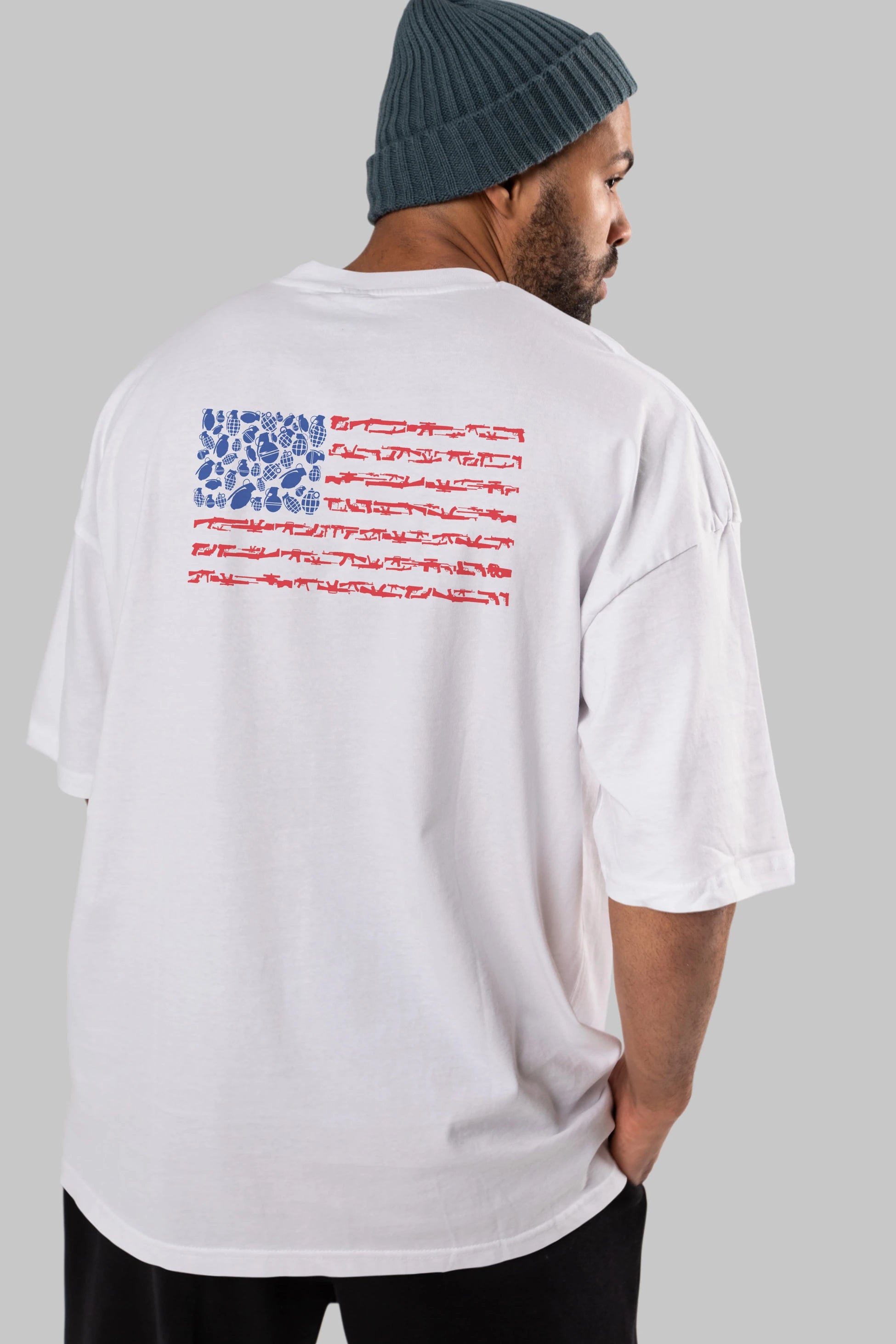 Weapon Flag Arka Baskılı Oversize t-shirt %100 pamuk Erkek Kadın Unisex