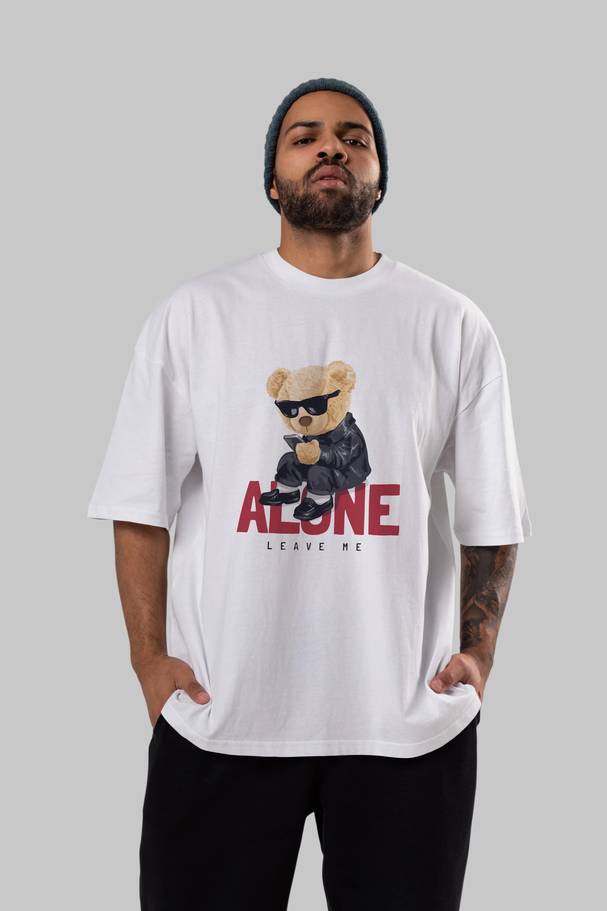 Teddy Bear Alone Ön Baskılı Oversize t-shirt Erkek Kadın Unisex %100 Pamuk