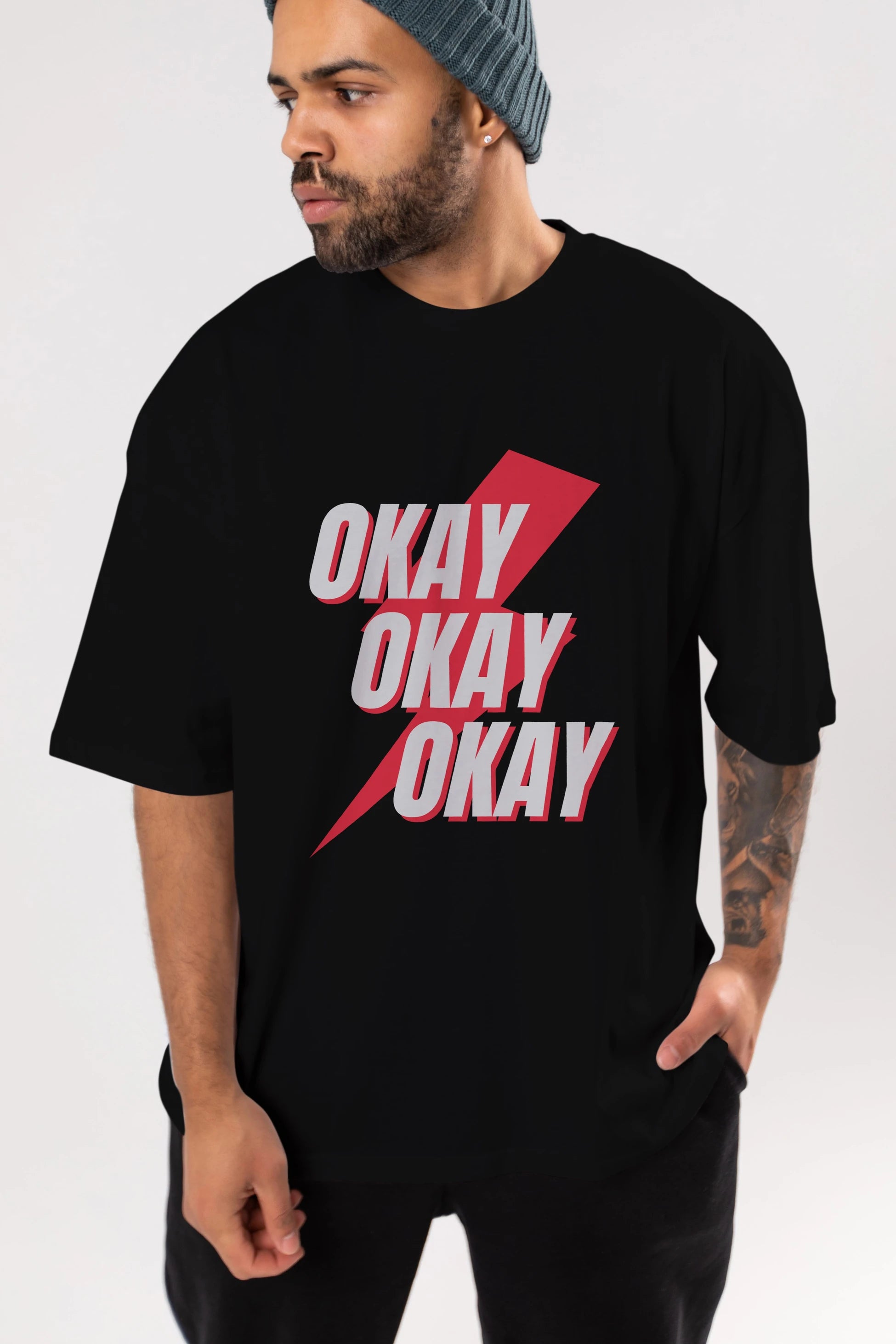 Okay Ön Baskılı Oversize t-shirt Erkek Kadın Unisex