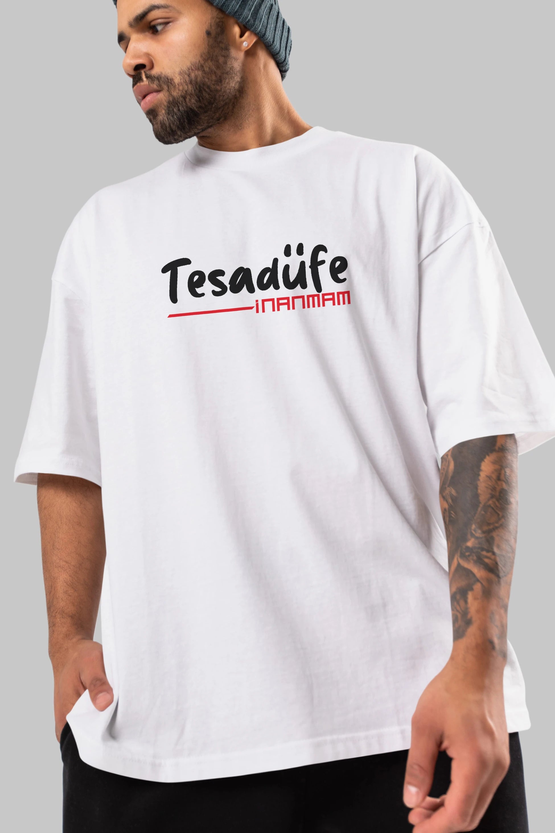 Tesadüfe İnanmam Ön Baskılı Oversize t-shirt %100 pamuk Erkek Kadın Unisex