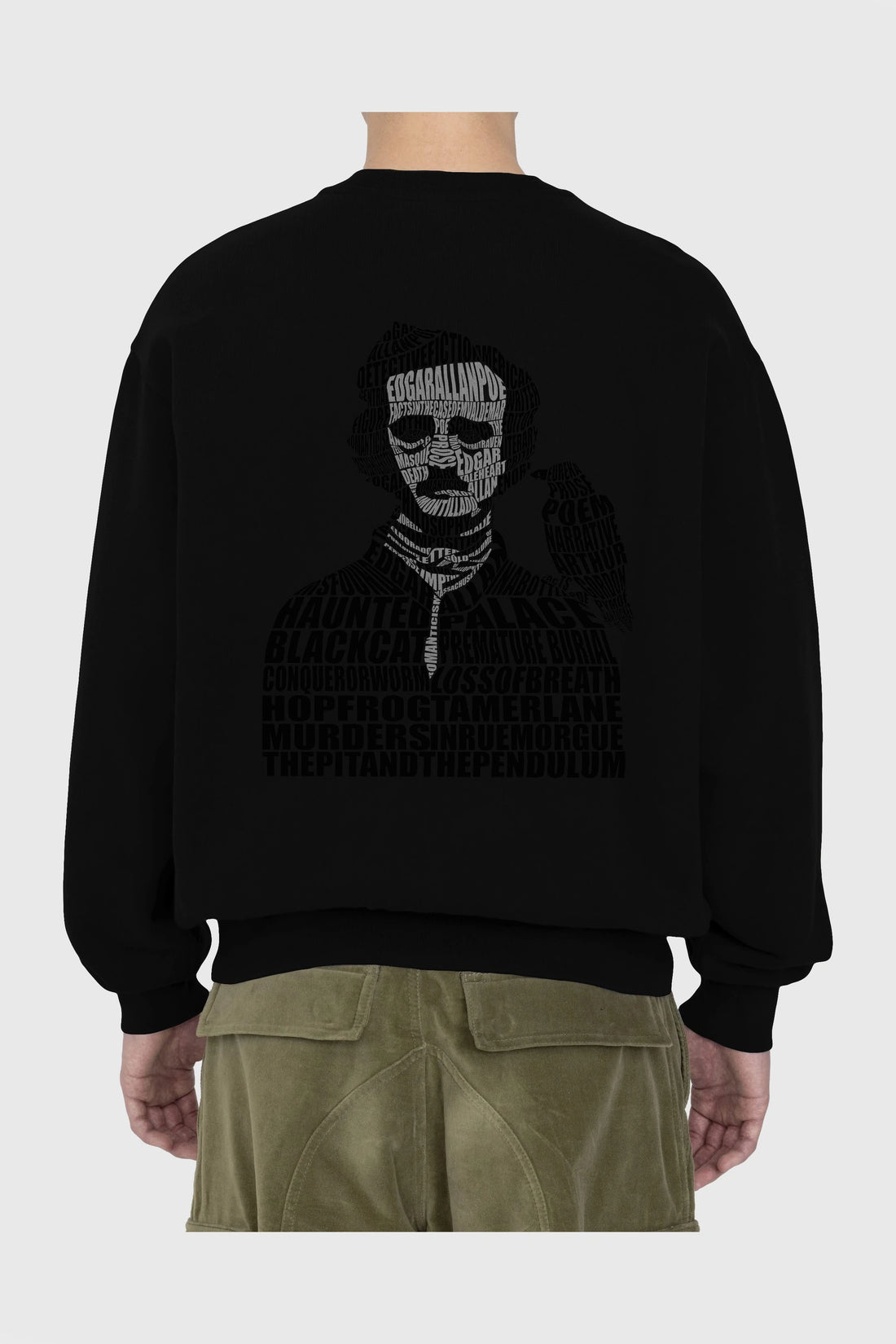 Edgar Alan Poe Calligram Arka Baskılı Oversize Sweatshirt Erkek Kadın Unisex
