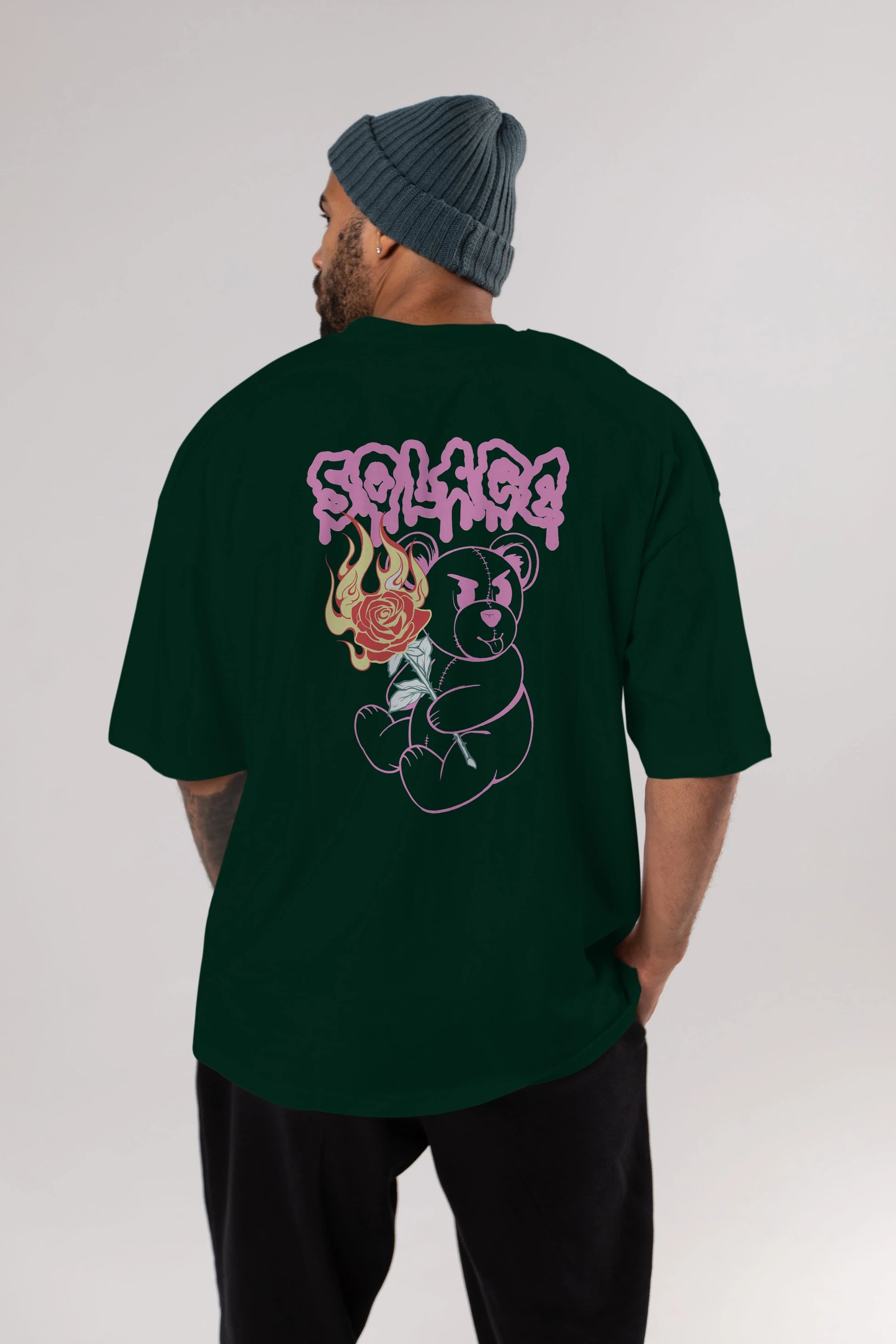 Solage Bear Arka Baskılı Oversize t-shirt Erkek Kadın Unisex