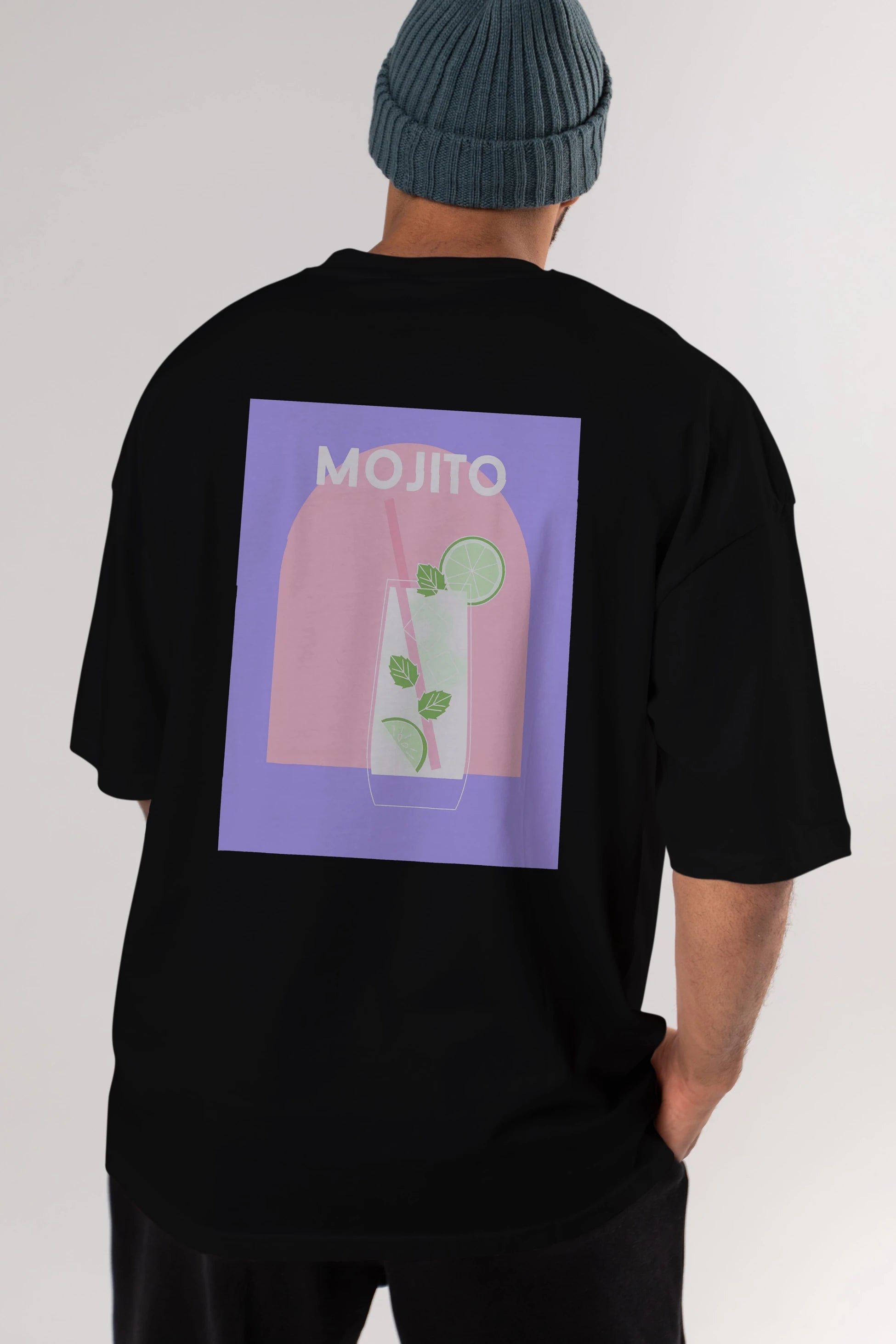 Mojito 2 Arka Baskılı Oversize t-shirt Erkek Kadın Unisex %100 Pamuk Bisiklet Yaka tişort