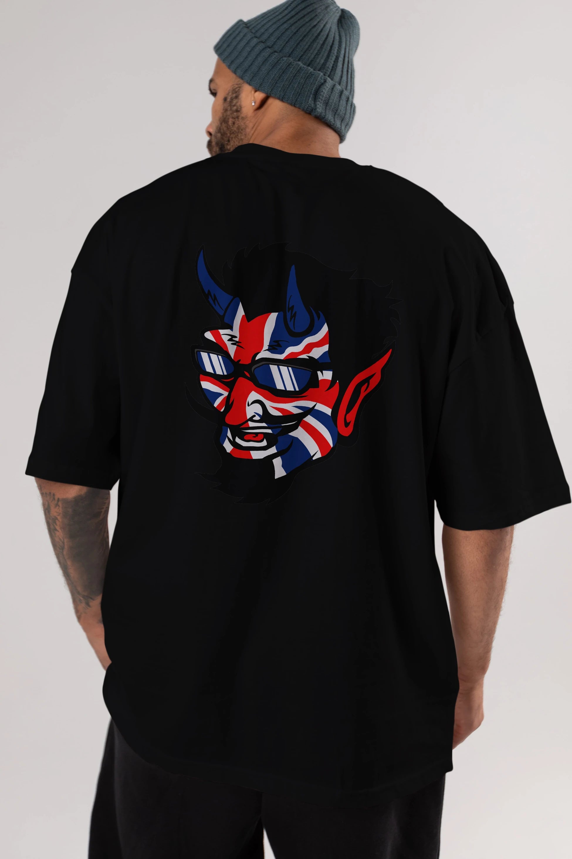 UK Devil Arka Baskılı Oversize t-shirt Erkek Kadın Unisex %100 Pamuk tişort