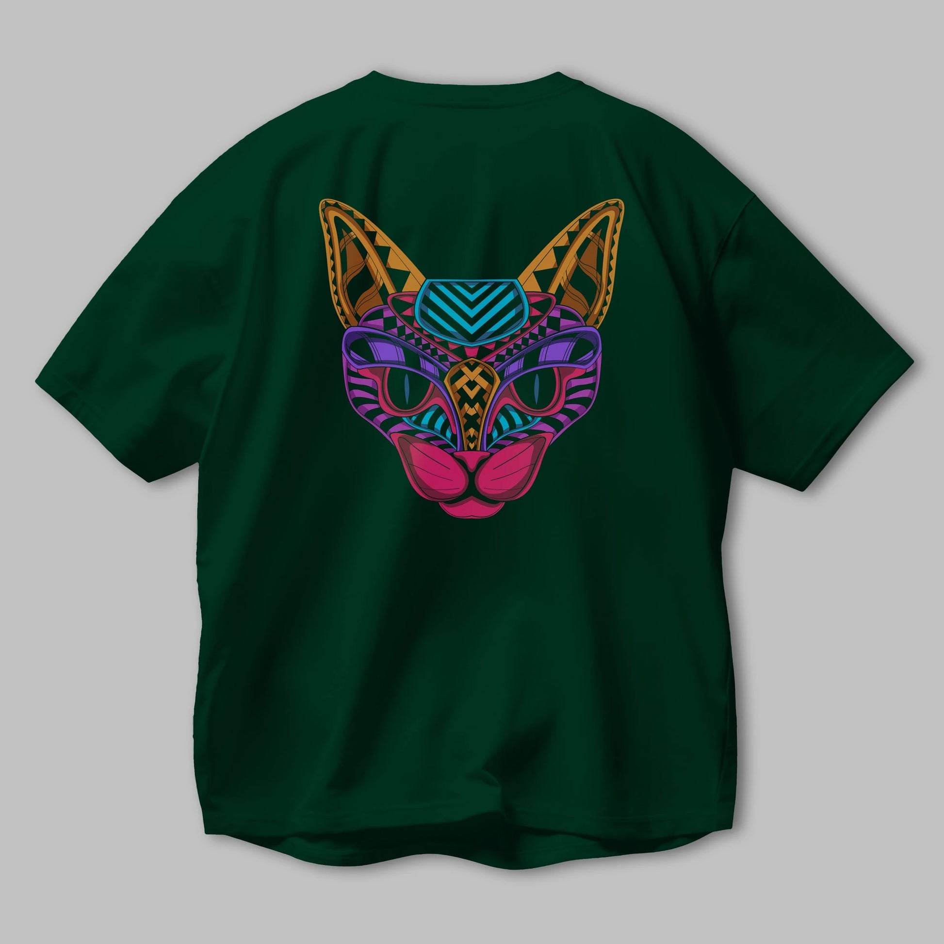 Black Neon Cat Arka Baskılı Oversize t-shirt Erkek Kadın Unisex