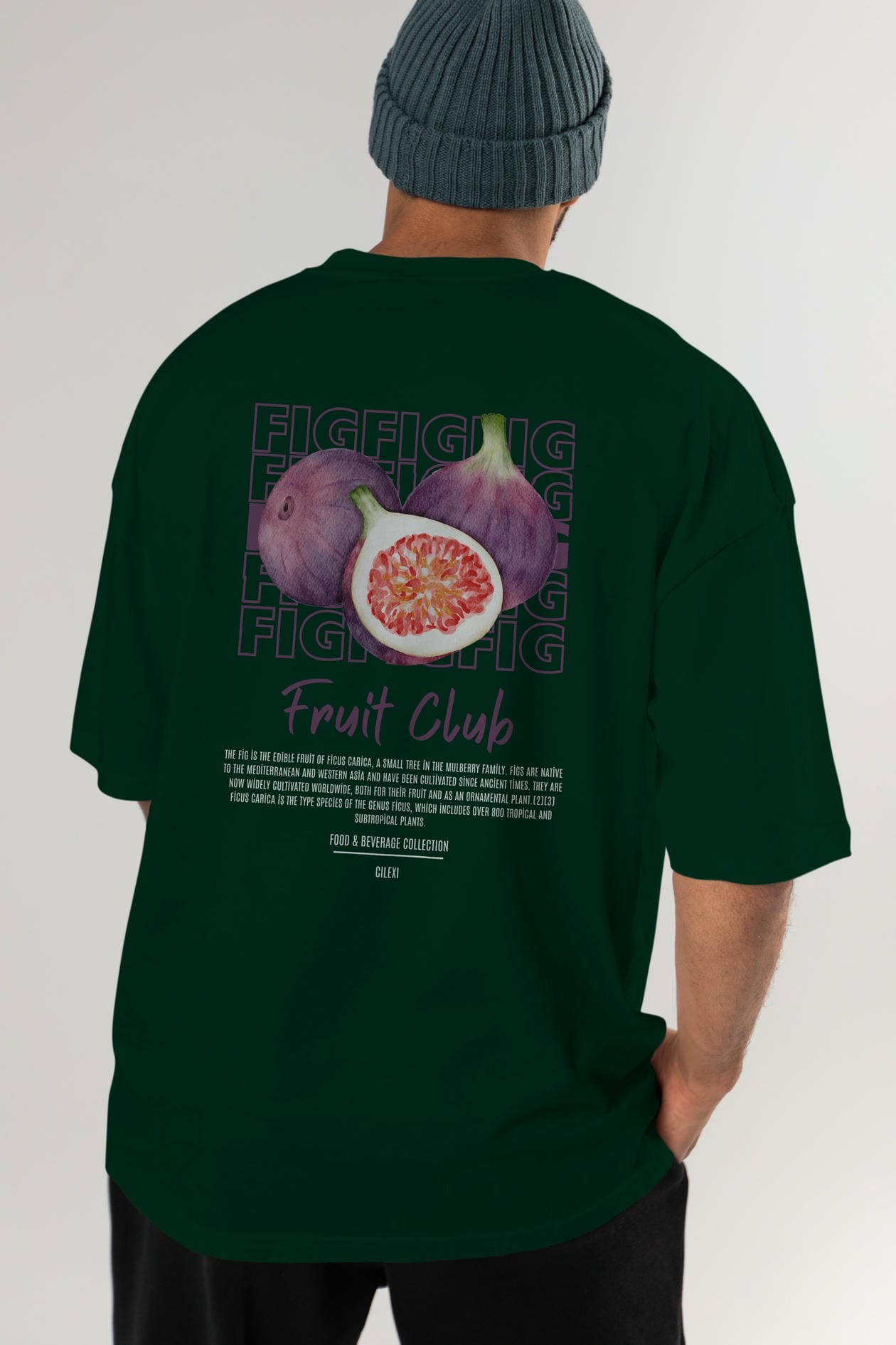 Fig Arka Baskılı Oversize t-shirt Erkek Kadın Pamuk Bisiklet Yaka tişort