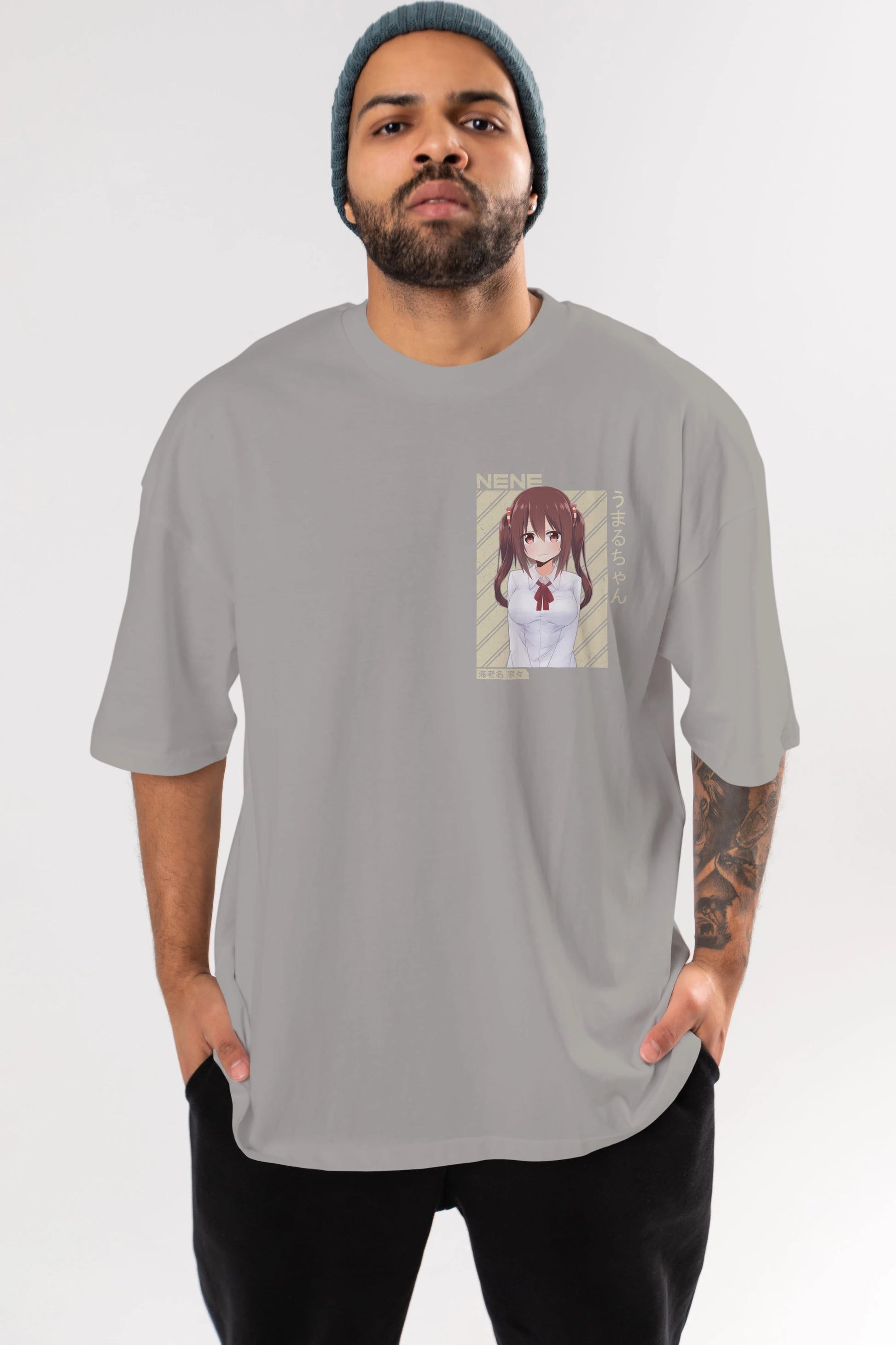 Nene Ebina 1 Ön Sol Baskılı Oversize t-shirt Erkek Kadın Unisex %100 Pamuk Bisiklet Yaka tişort