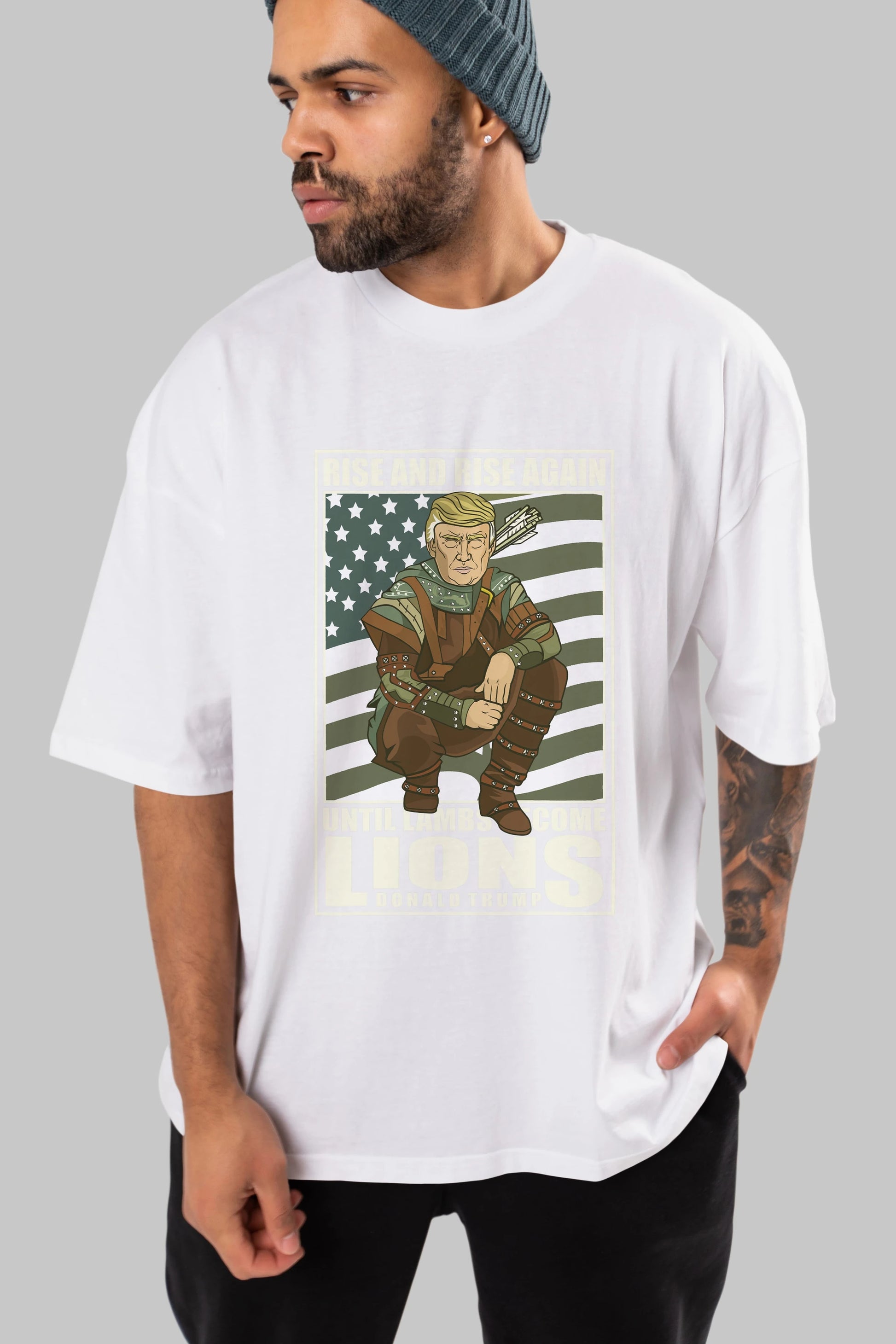 Robin Hood Trump Ön Baskılı Oversize t-shirt Erkek Kadın Unisex %100 Pamuk tişort