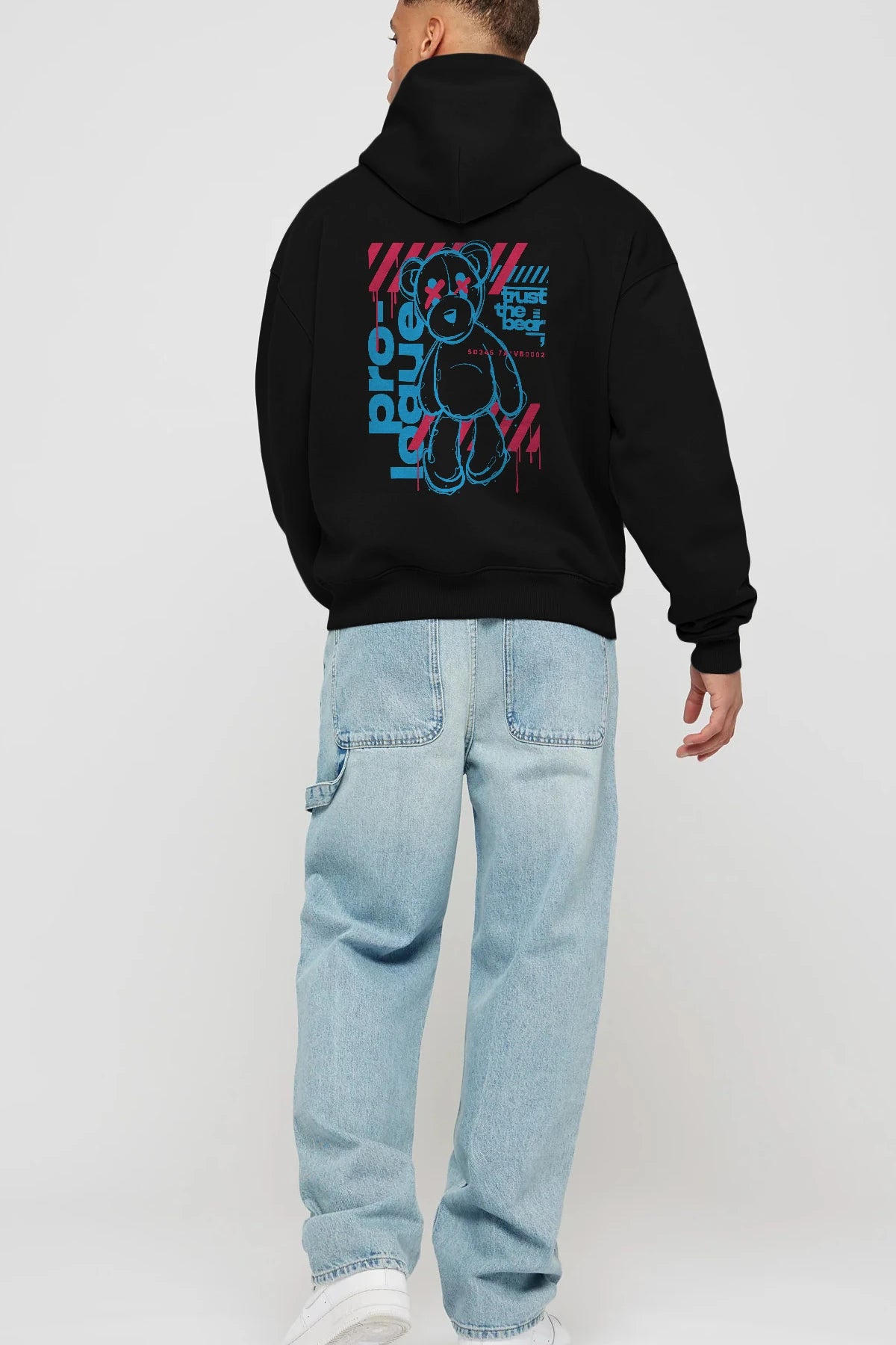Trust The Bear Arka Baskılı Hoodie Oversize Kapüşonlu Sweatshirt Erkek Kadın Unisex