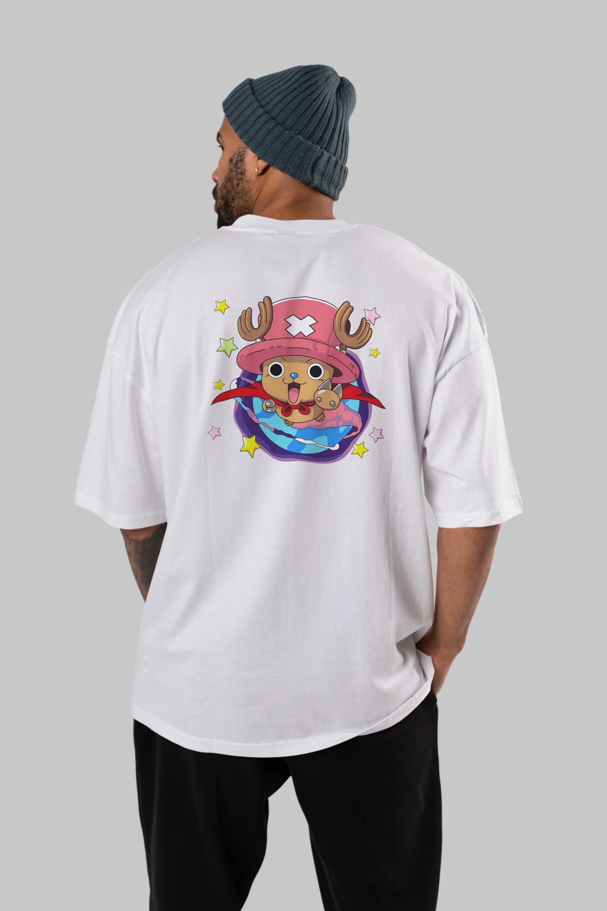 Tony Tony Chopper Anime Arka Baskılı Oversize t-shirt Erkek Kadın Unisex %100 pamuk tişort