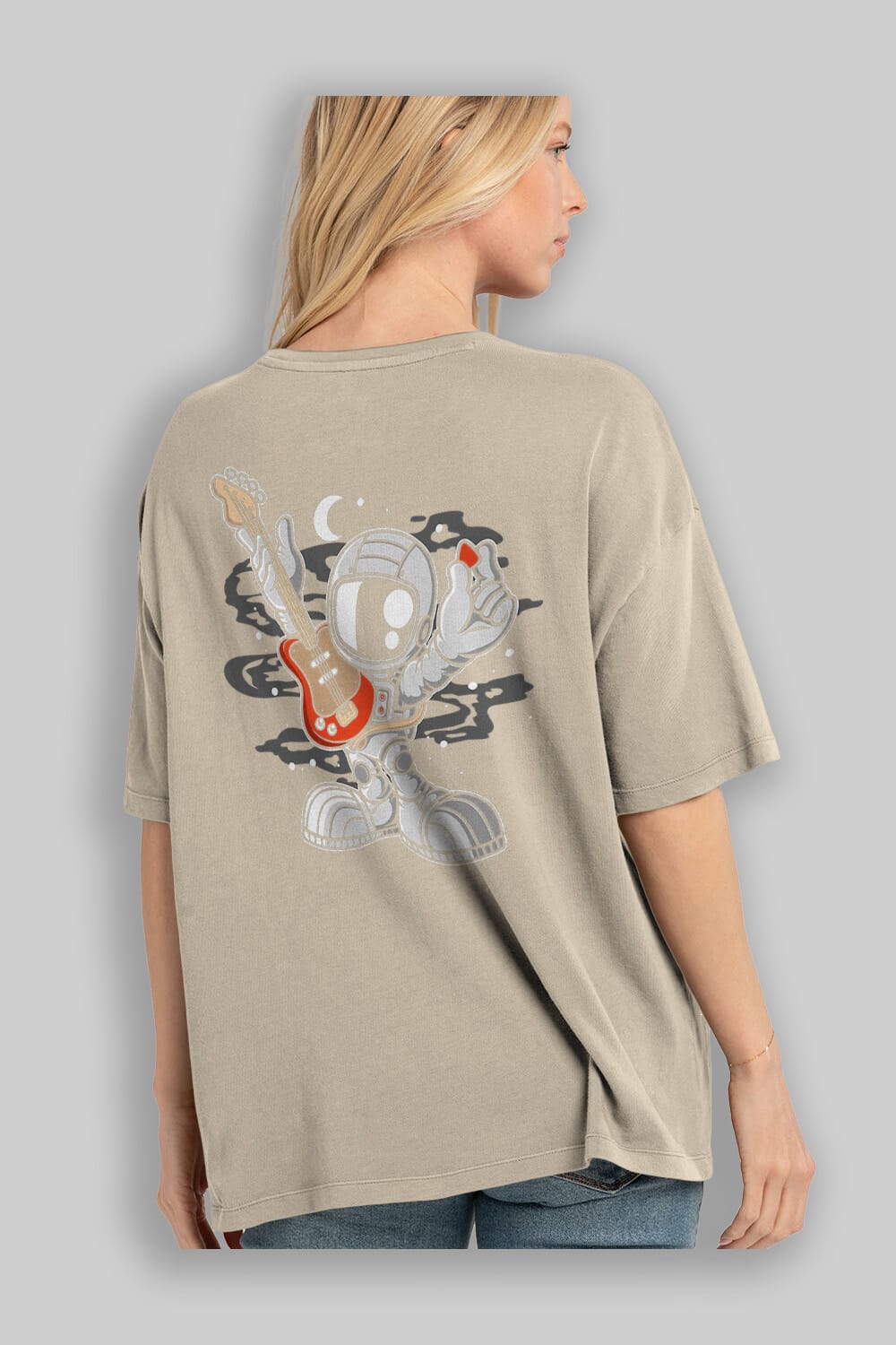 Astronaut Guitar Arka Baskılı Oversize t-shirt Erkek Kadın Unisex