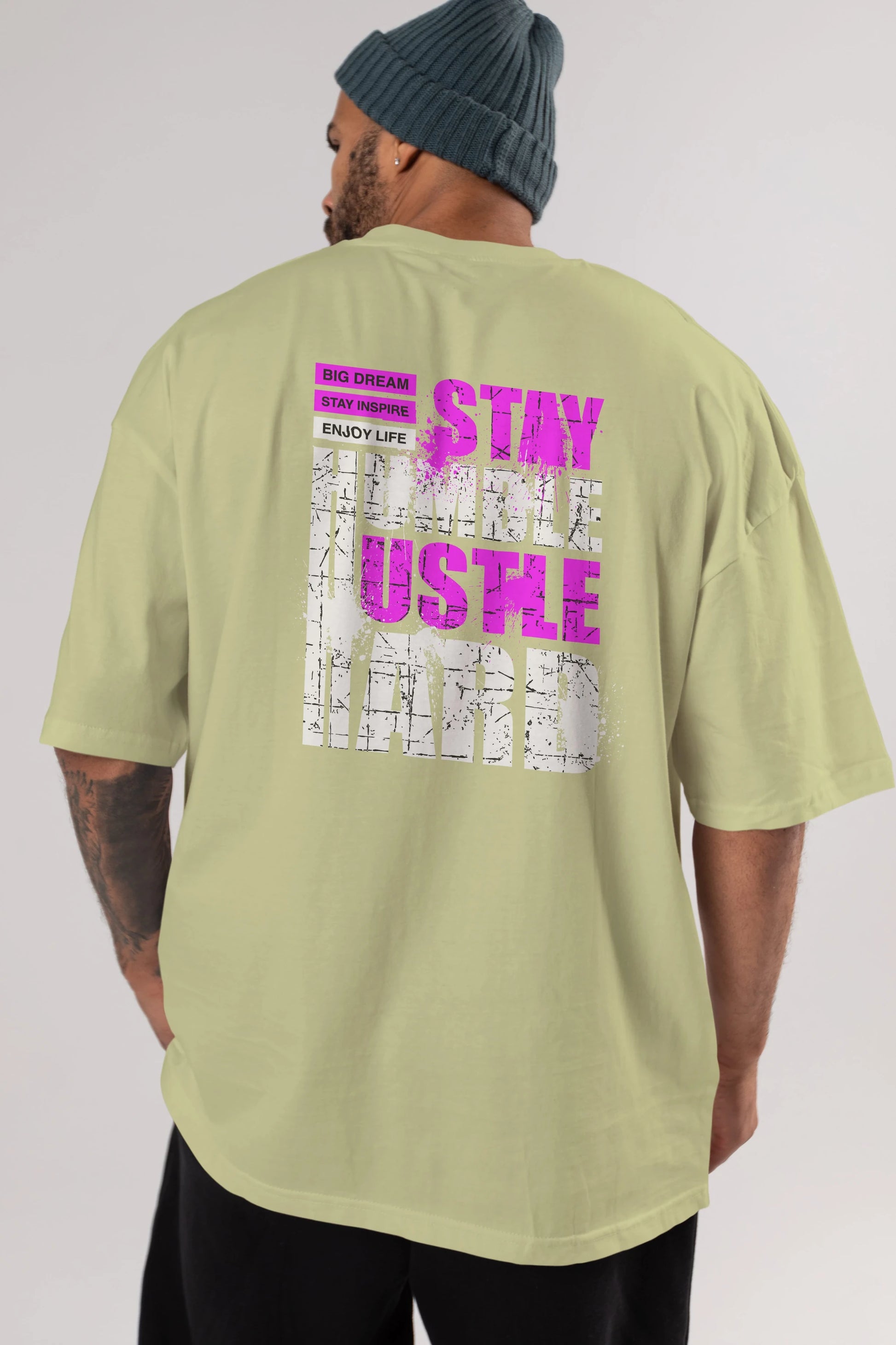Stay Hustle Arka Baskılı Oversize t-shirt Erkek Kadın Unisex